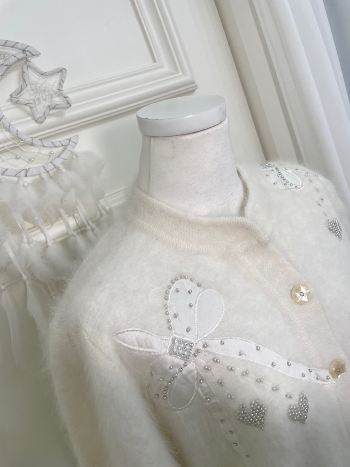 white bow pearl cubic point lovely cardi 상품이미지9