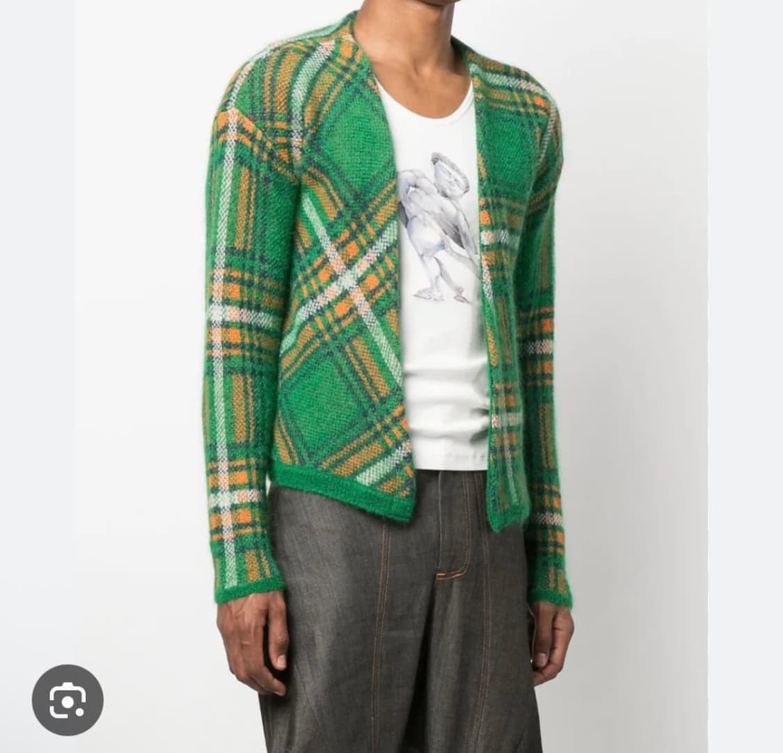(M) ERL 이알엘 체크 모헤어 가디건 그린 상품이미지6