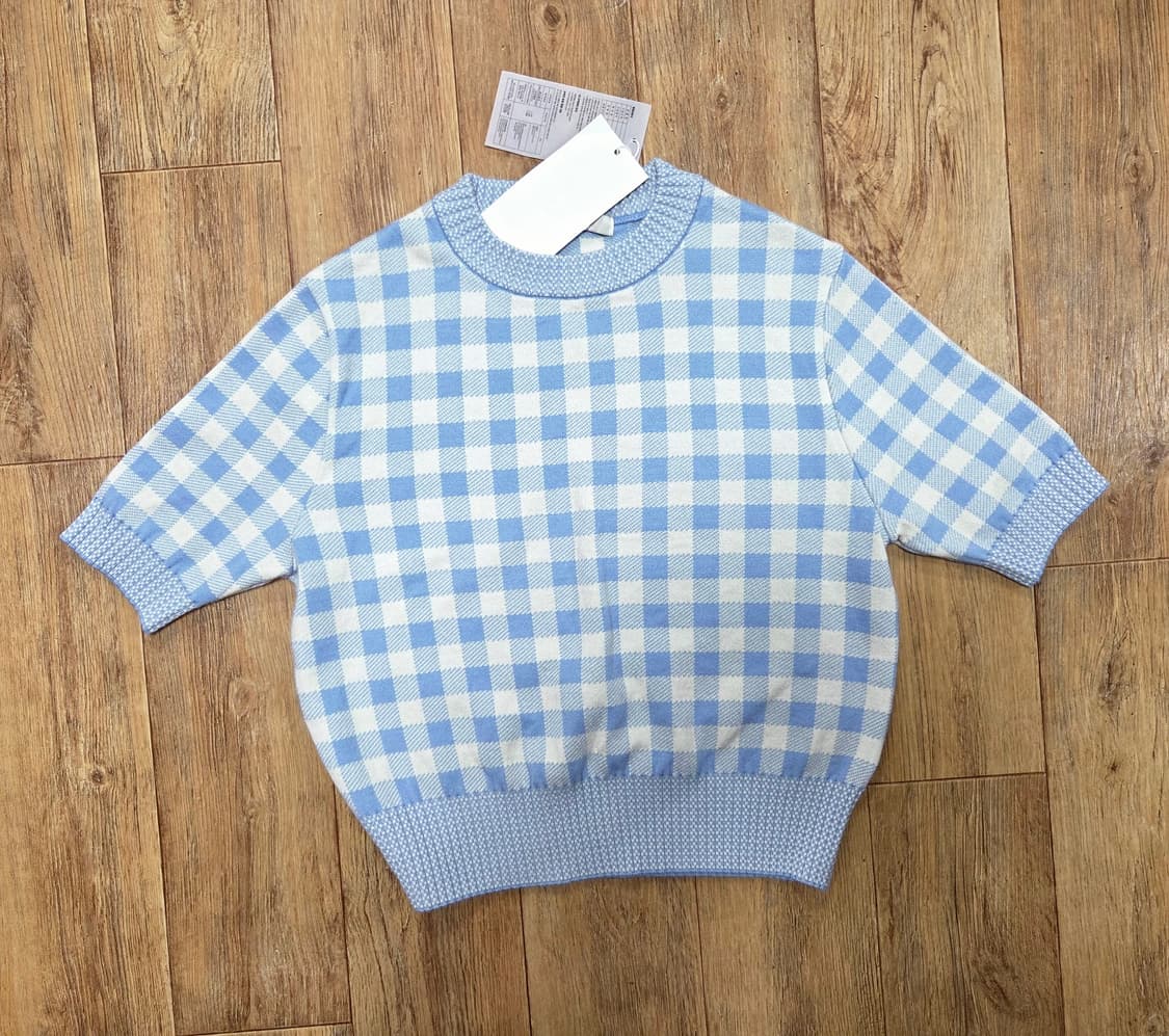 R2W 시화(SIHWA) 깅엄체크 반팔니트 55-66 새상품 상품이미지1