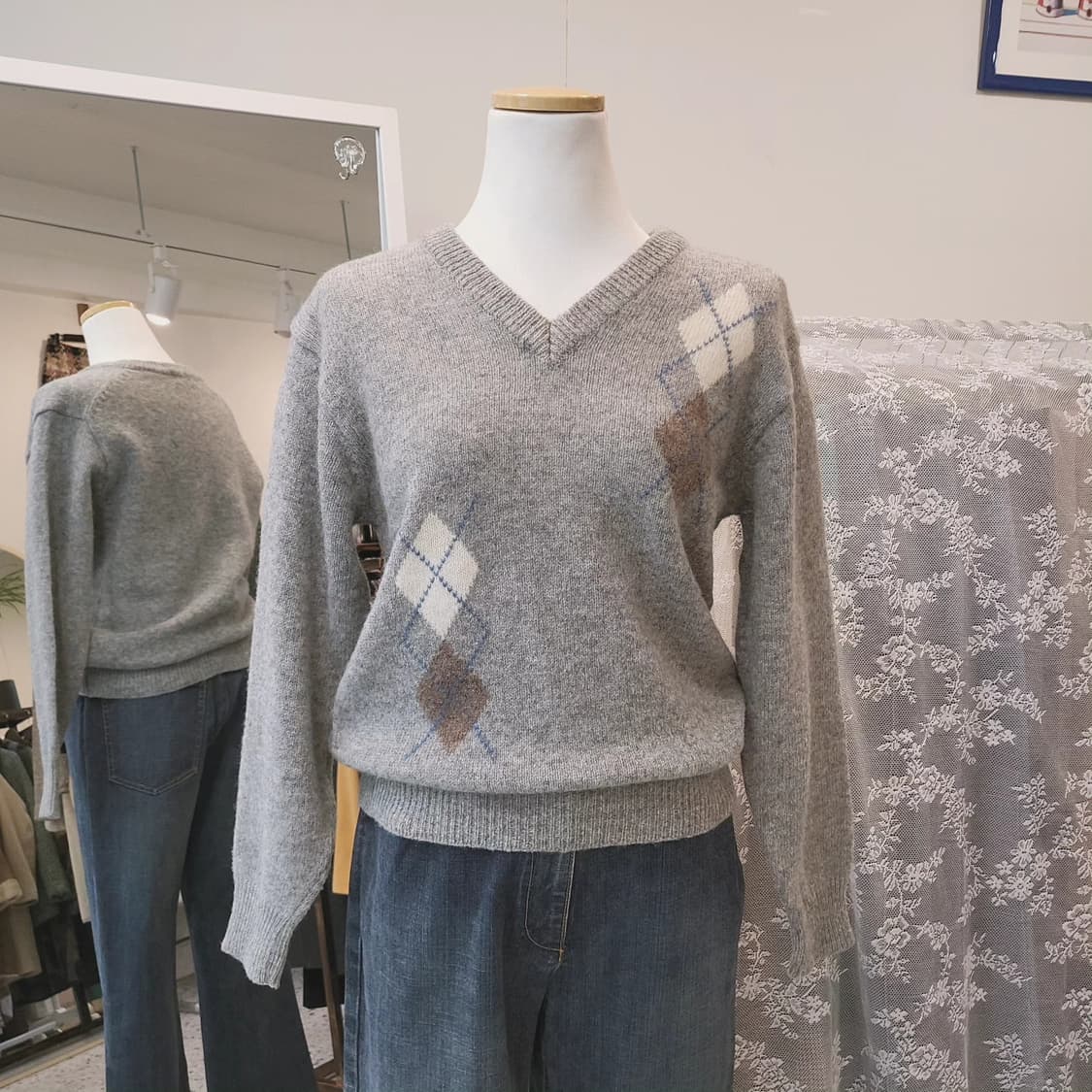 Anello 뉴울100 아가일 니트 상품이미지2