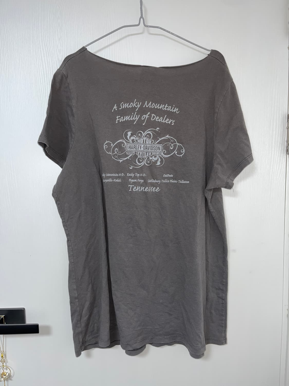 빈티지 할리데이비슨 그레이 오프숄더 티셔츠 상품이미지3