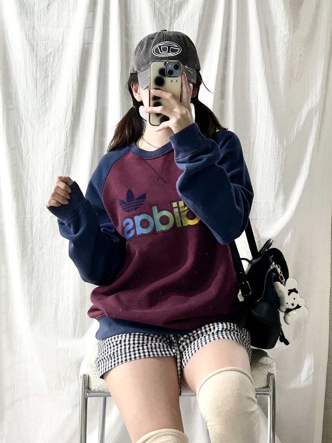 아디다스 빅로고 버건디 배색 맨투맨 상품이미지1