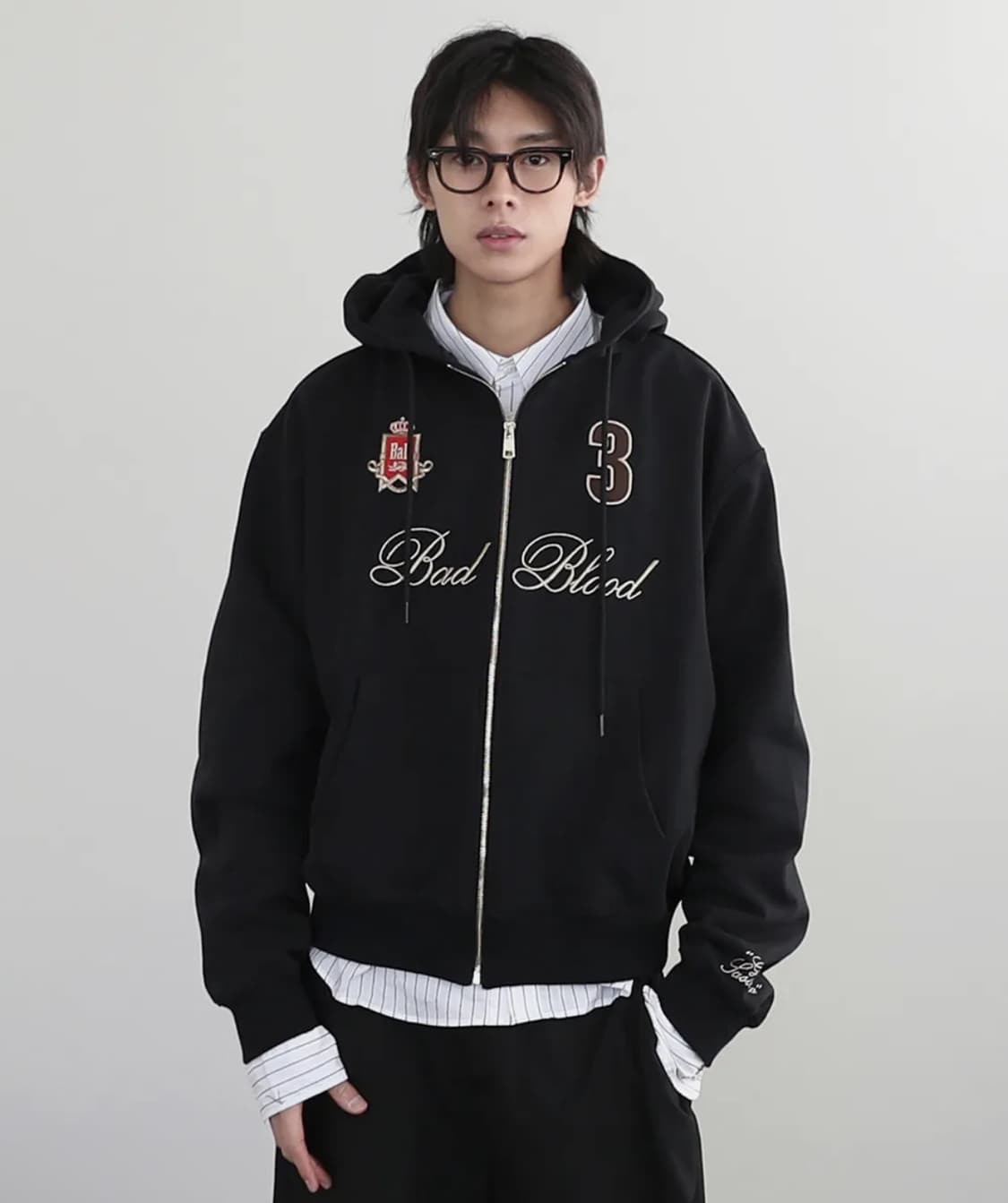 배드블러드 로열 클래식 후드 집업 - 블랙 L 상품이미지1