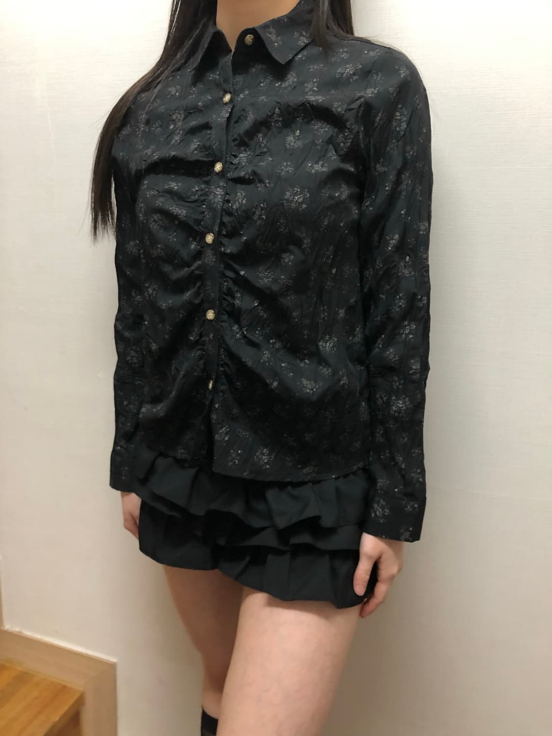 빈티지 블랙 플라워 셔츠 상품이미지4