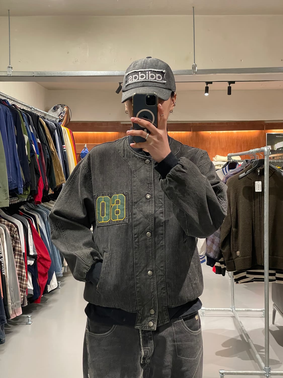 빈티지 흑청 데님 바시티 자켓   상품이미지1