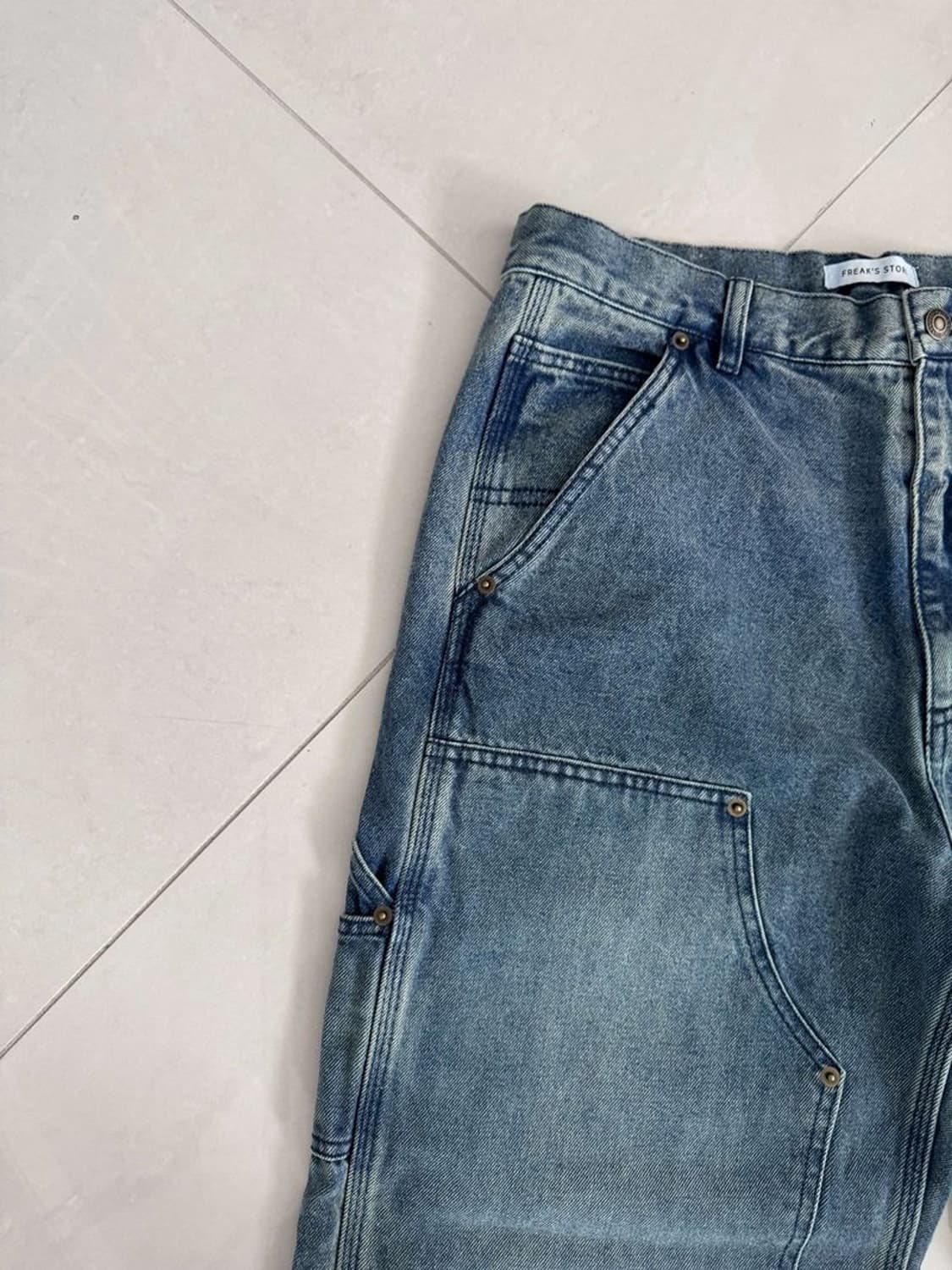STRAIGHT WIDE DENIM 스트레이트 와이드 더블 니 데님 상품이미지4