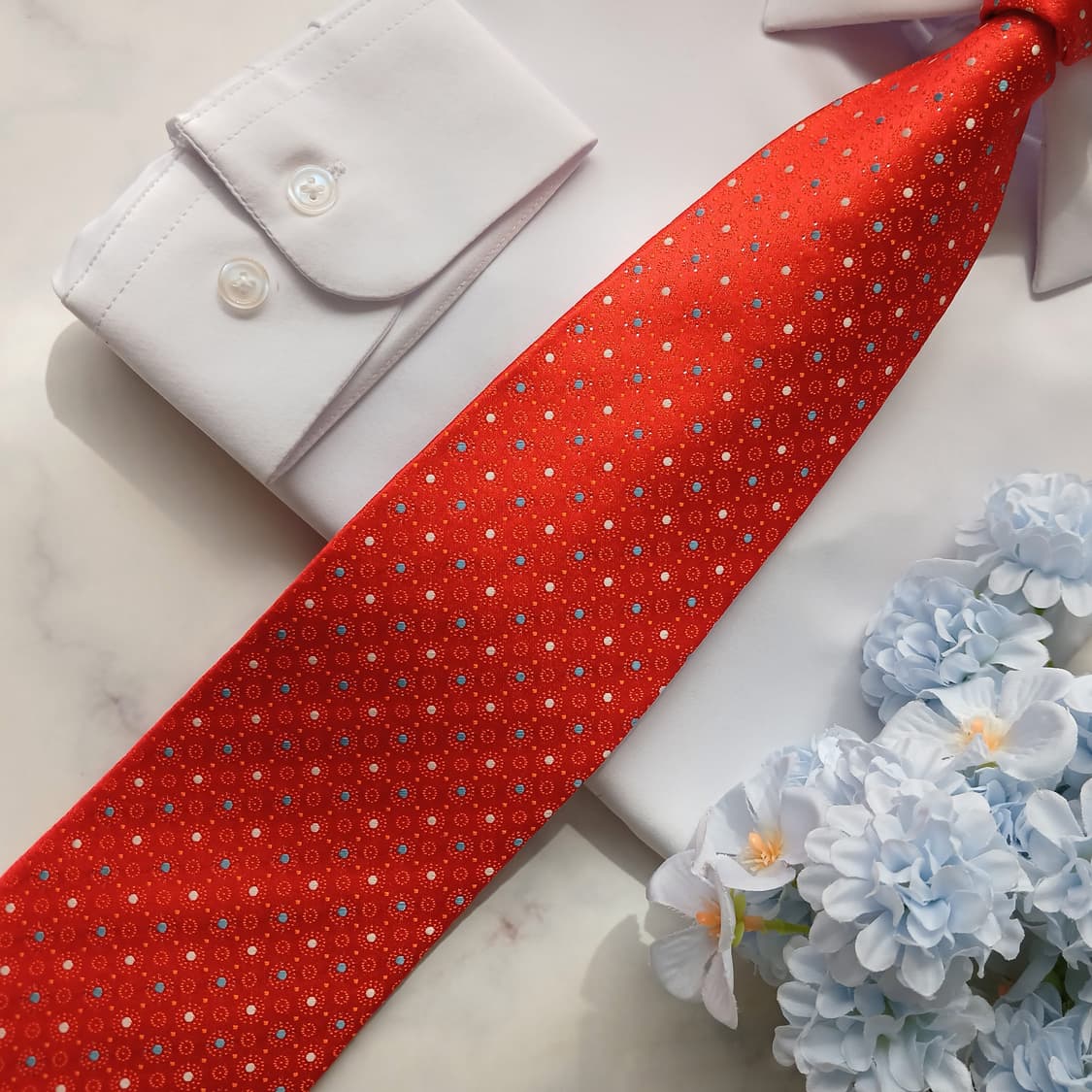 아쿠아스큐텀 실크 다홍 도트 패턴 넥타이 8.8cm S~A+등급 E934 상품이미지5