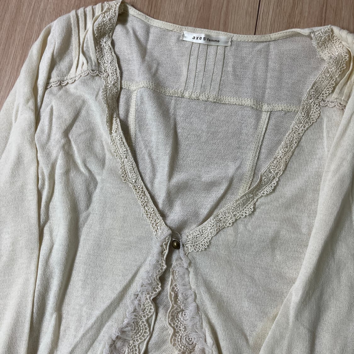 빈티지 | 엑시즈팜 레이스 롱 가디건 아이보리 상품이미지3