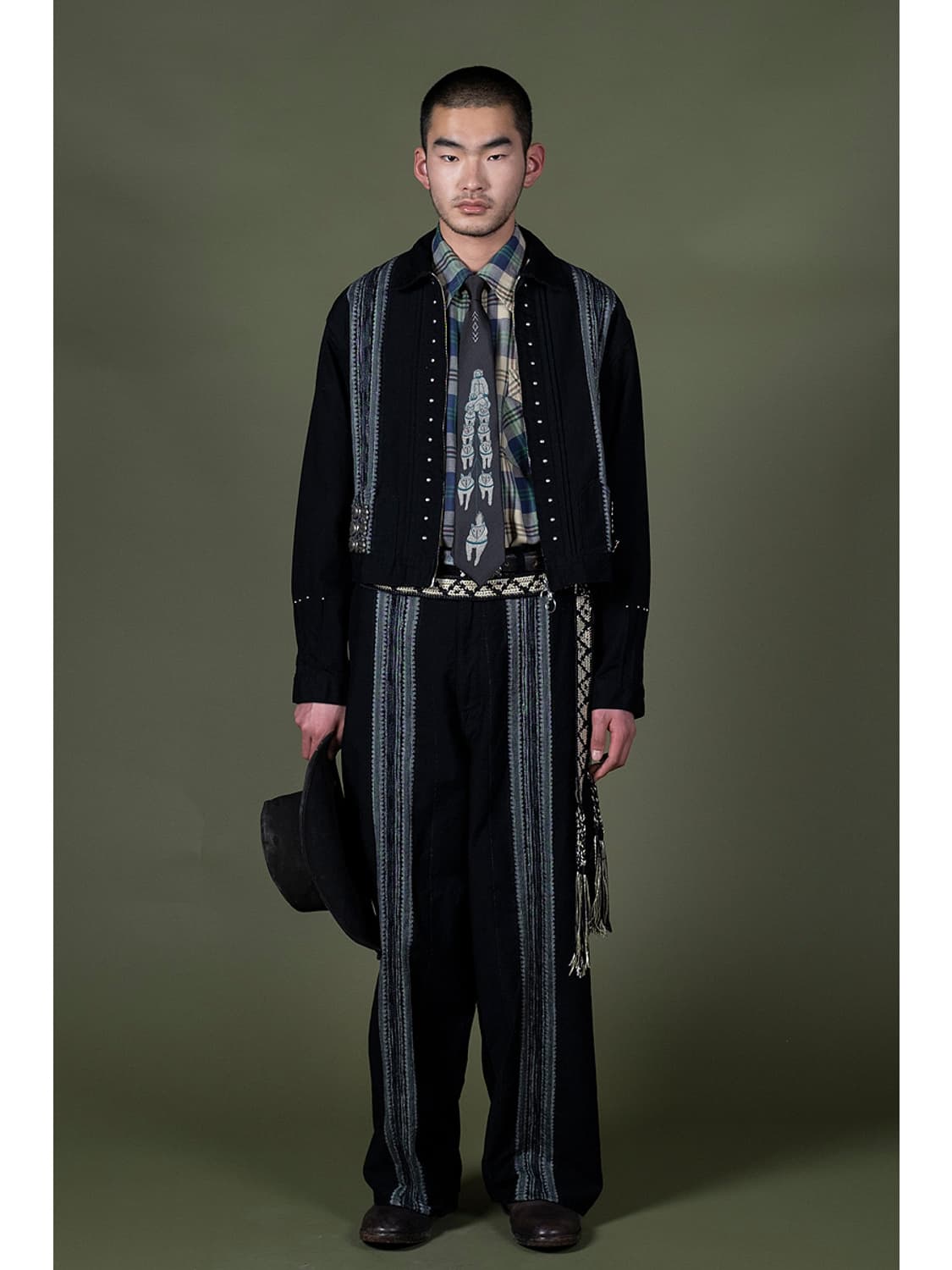 캐피탈 12온즈 애로우 패턴 자카드 데님 포트 배기 팬츠 블랙 팝니다. 상품이미지5