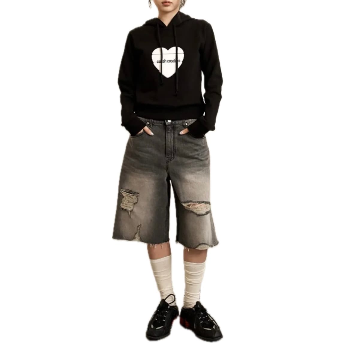 오피쉬 하트 로고 후디 블랙 상품이미지1