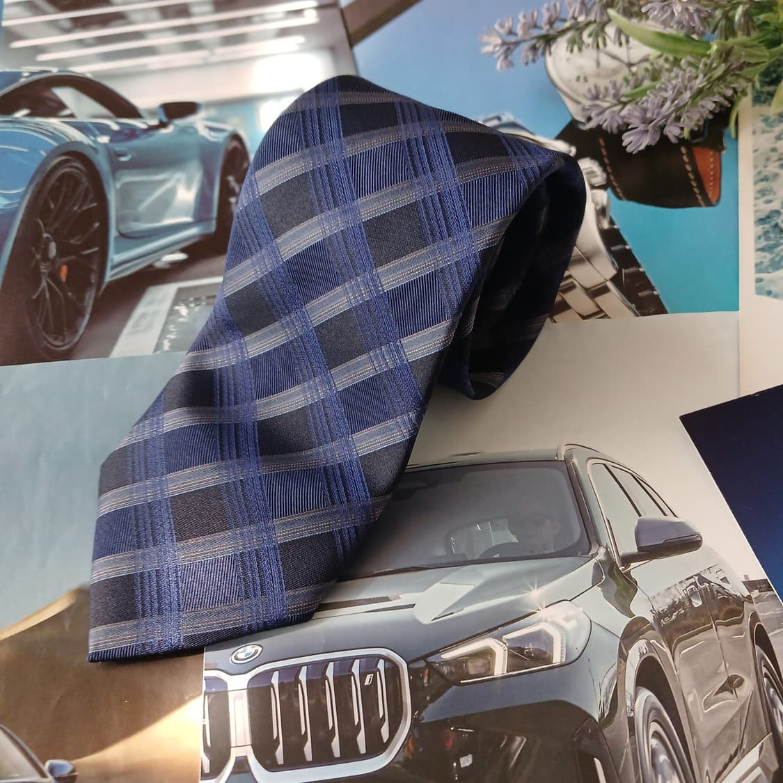 휴고보스 실크 네이비 체크 슬림 넥타이 7.6cm A+등급 A18884
 상품이미지2