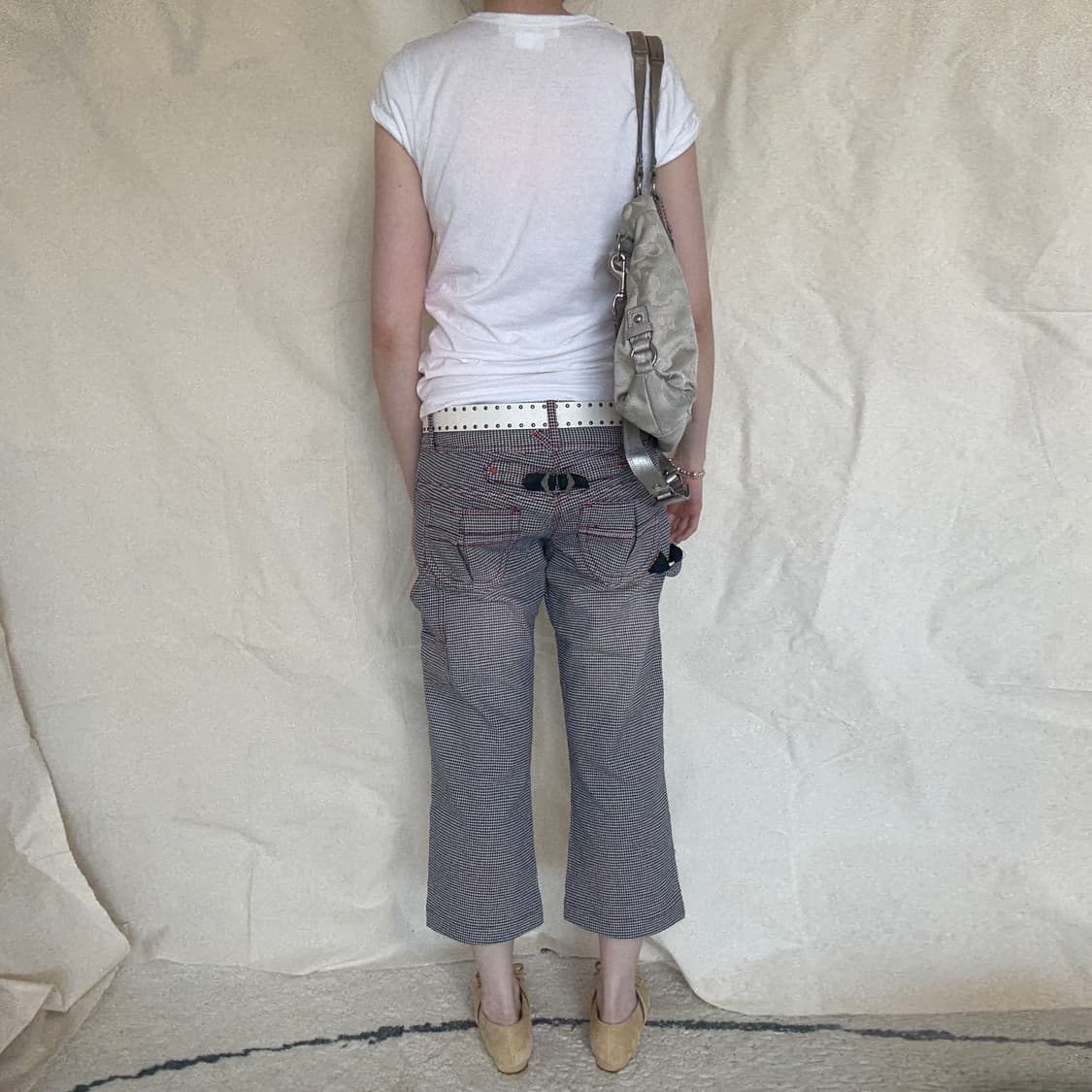 Houndstooth Pattern Cropped Capri Pants  상품이미지5