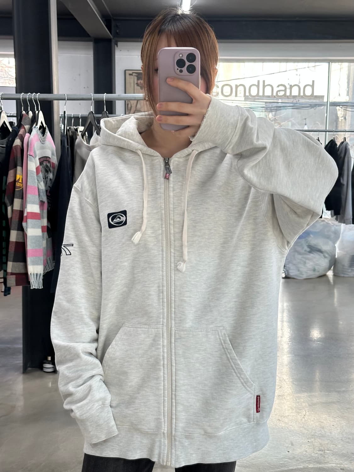 퀵실버 올드스쿨 플러피자수로고 멜란지 후드집업 상품이미지2