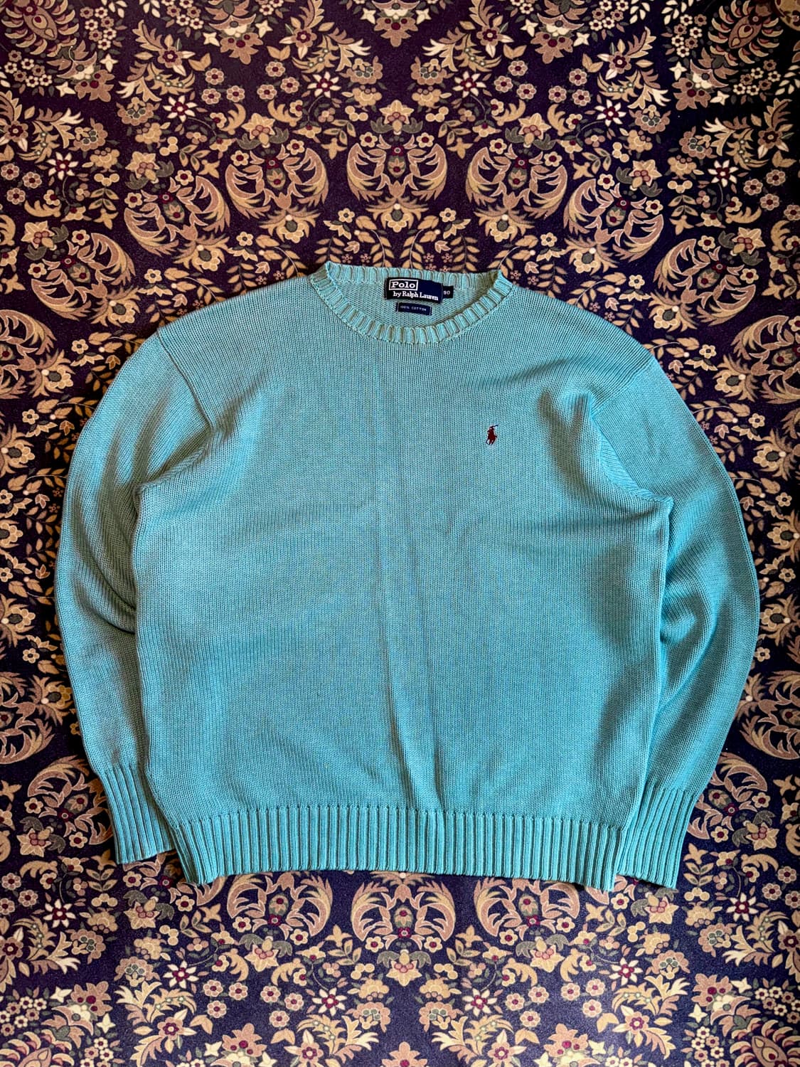 90s 빈티지 폴로 코튼 니트 틸블루 상품이미지1