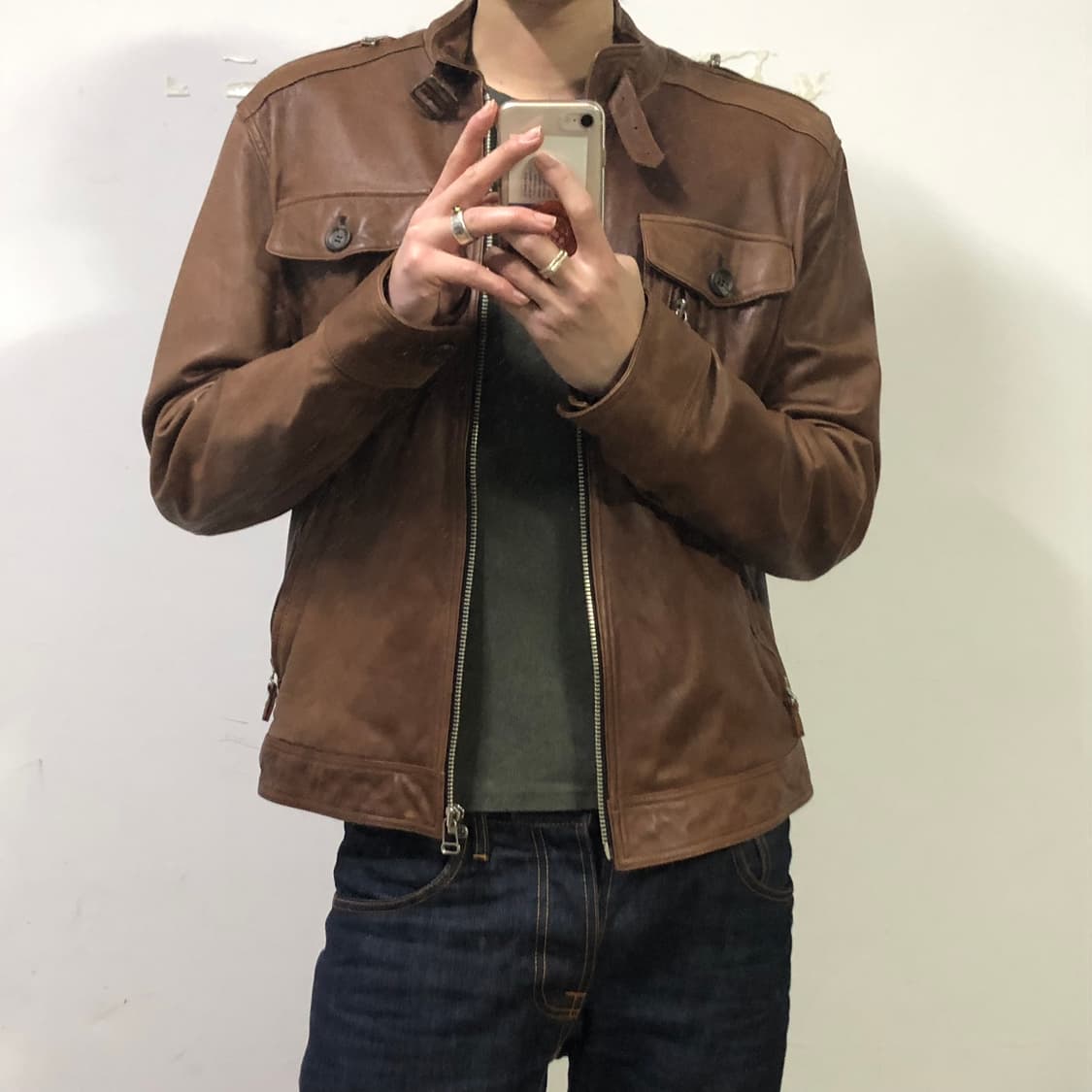 브라운 빈티지 램스킨 레더 자켓 상품이미지4