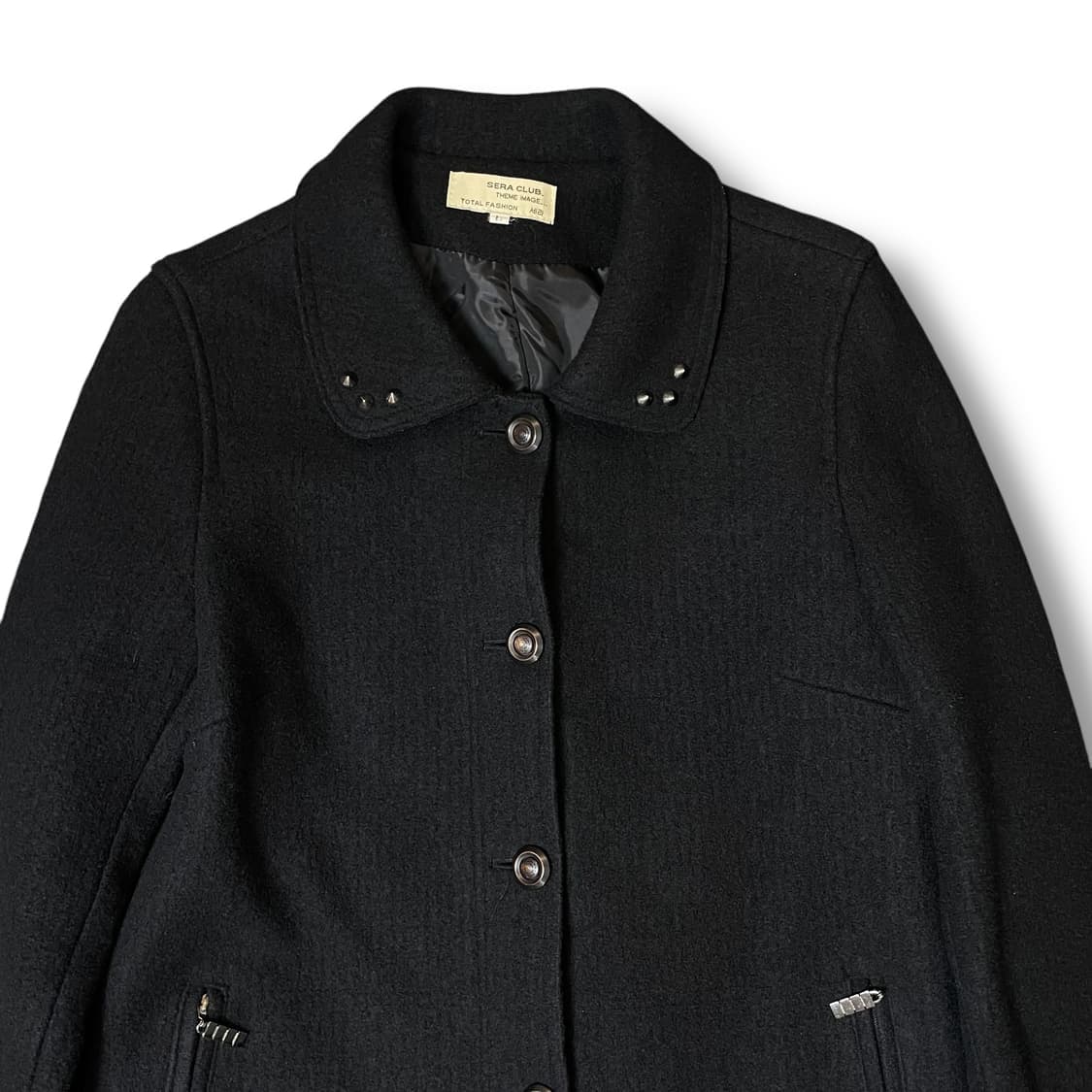 세라 클럽 블랙 스터드 라운드카라 원피스형 울 코트 L 상품이미지3