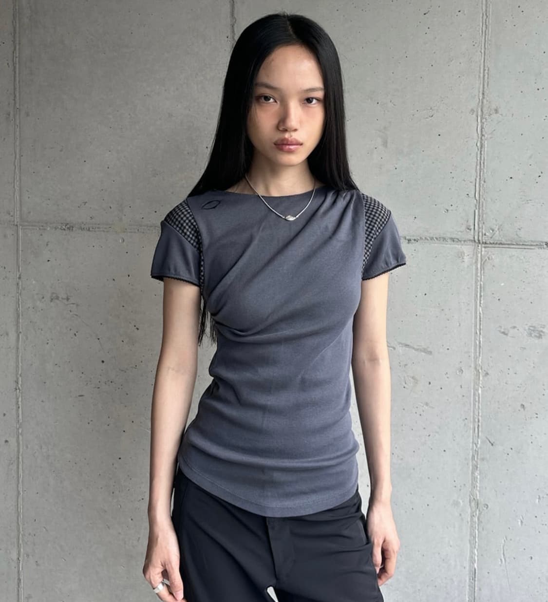 미스치프 Mschf cowl check block top_charcoal 상품이미지1