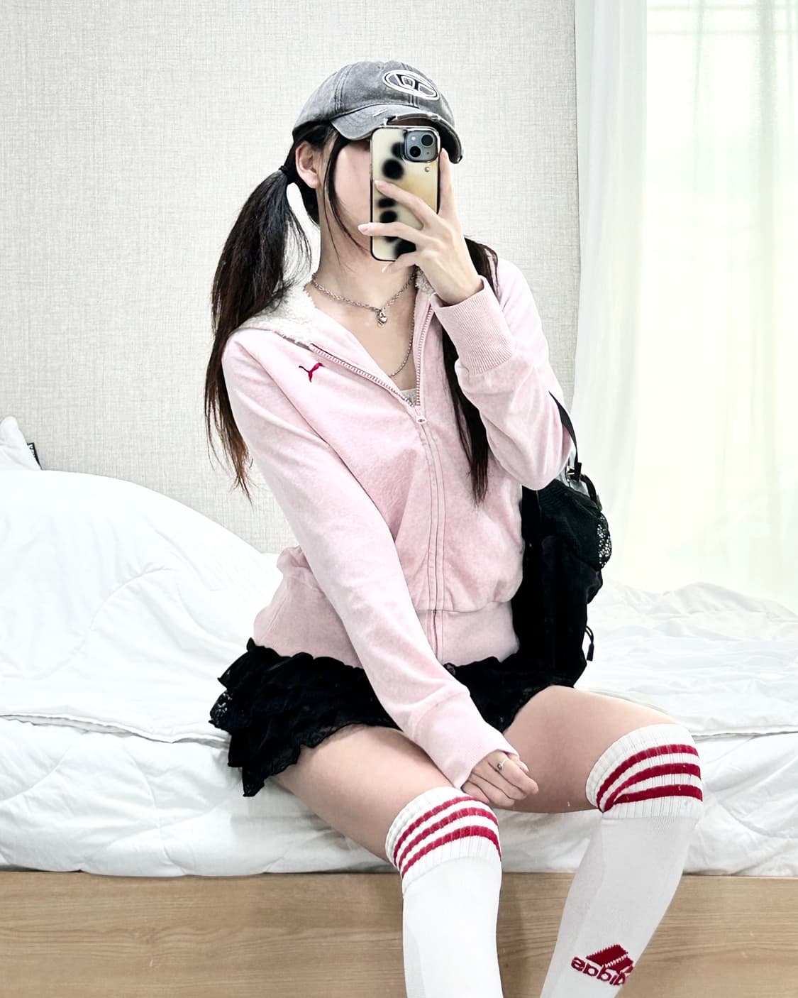 퓨마 JAPAN 뮤트핑크 벨벳 후드집업 상품이미지3