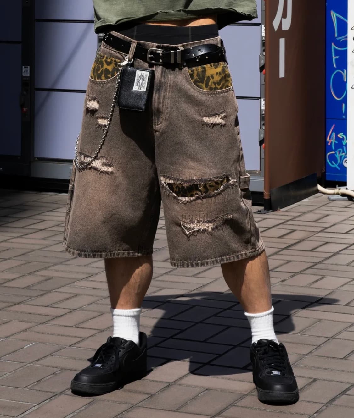 [송필드 콜라보]XF012 레오파드 카펜더 버뮤다 데님 팬츠 M 상품이미지1