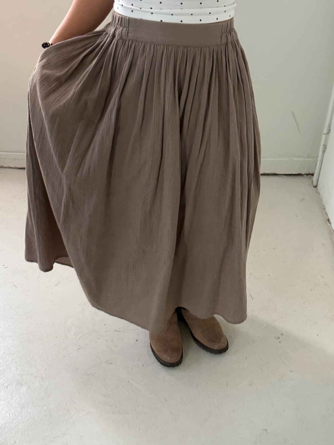 일본빈티지 모리 베이지 주름 롱스커트 상품이미지4