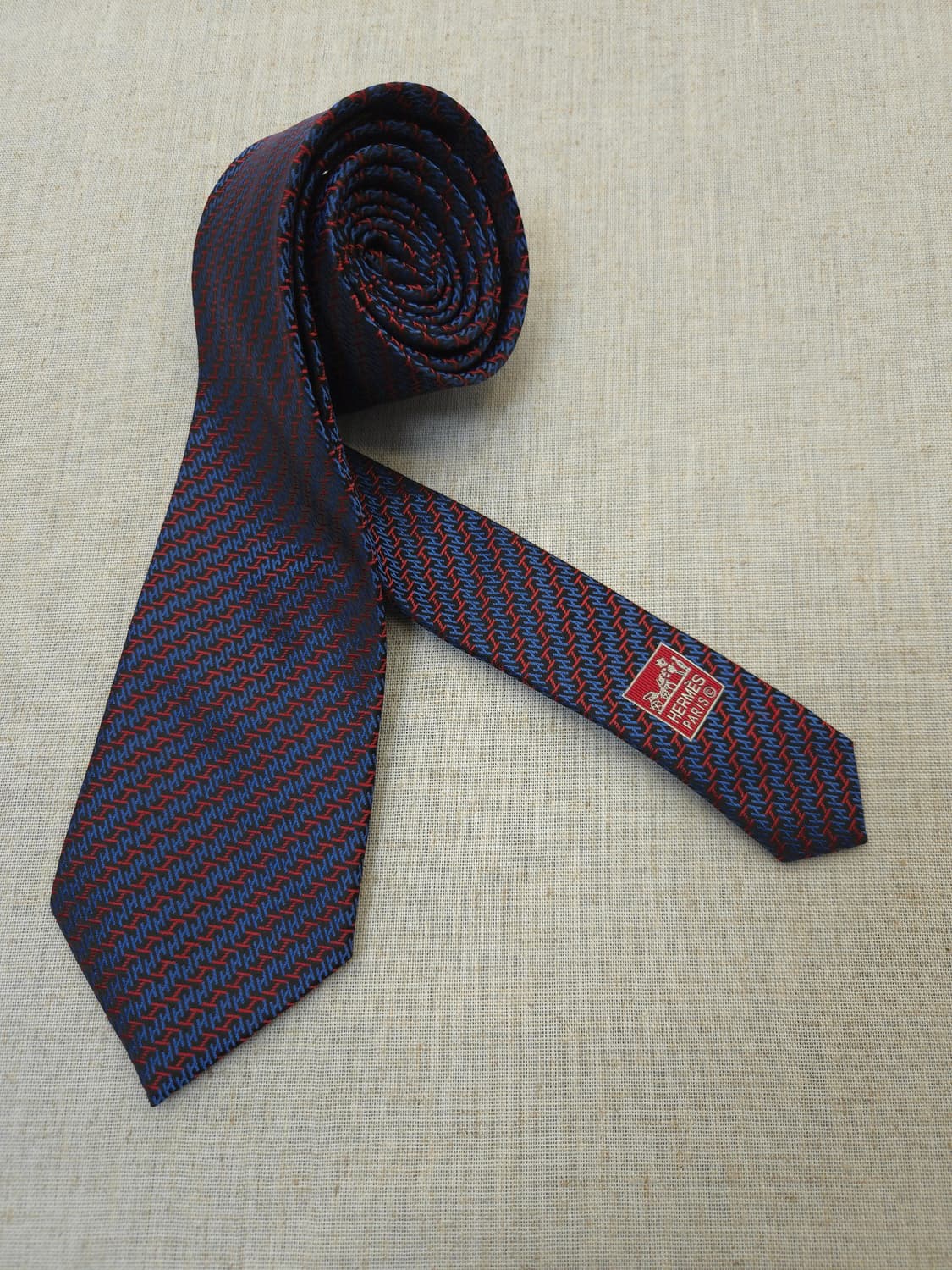 에르메스 네이비/레드 H 로고 실크 넥타이 상품이미지5