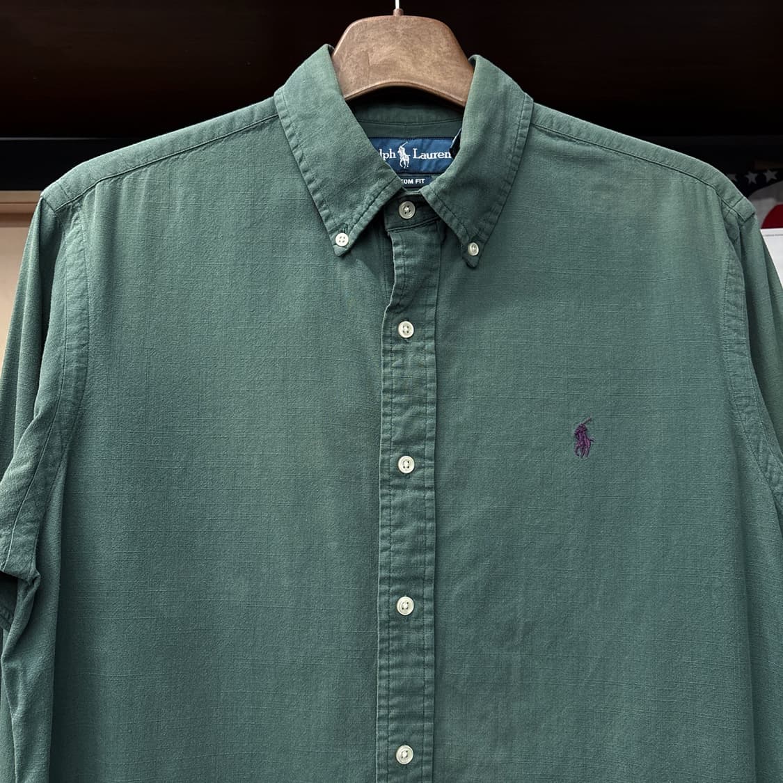 00s 폴로 랄프로렌 딥그린 슬럽코튼 버튼다운 셔츠 퍼플포니 N1284 상품이미지3