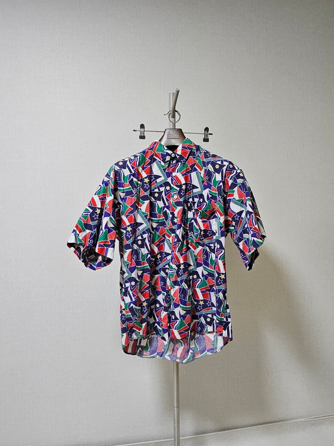 90s 올드스쿨 빈티지 기하학 패턴 오버핏 반팔셔츠 L 105-110 상품이미지1