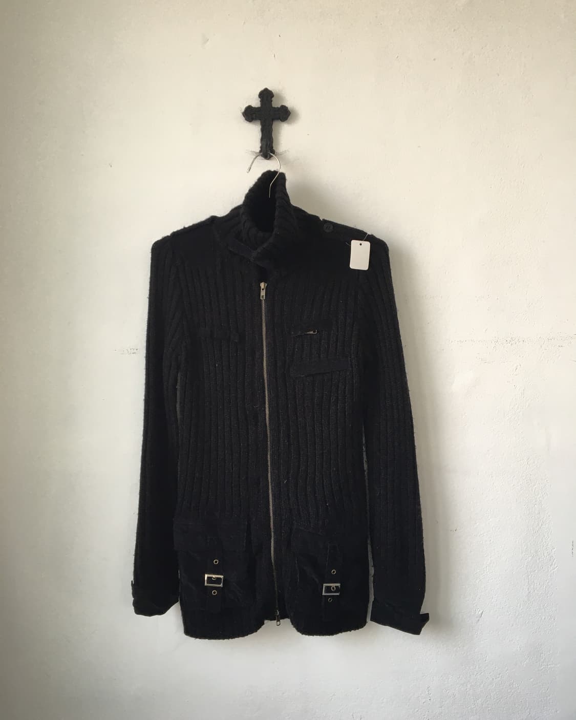 Belted ribbed high neck knit cardigan 상품이미지2