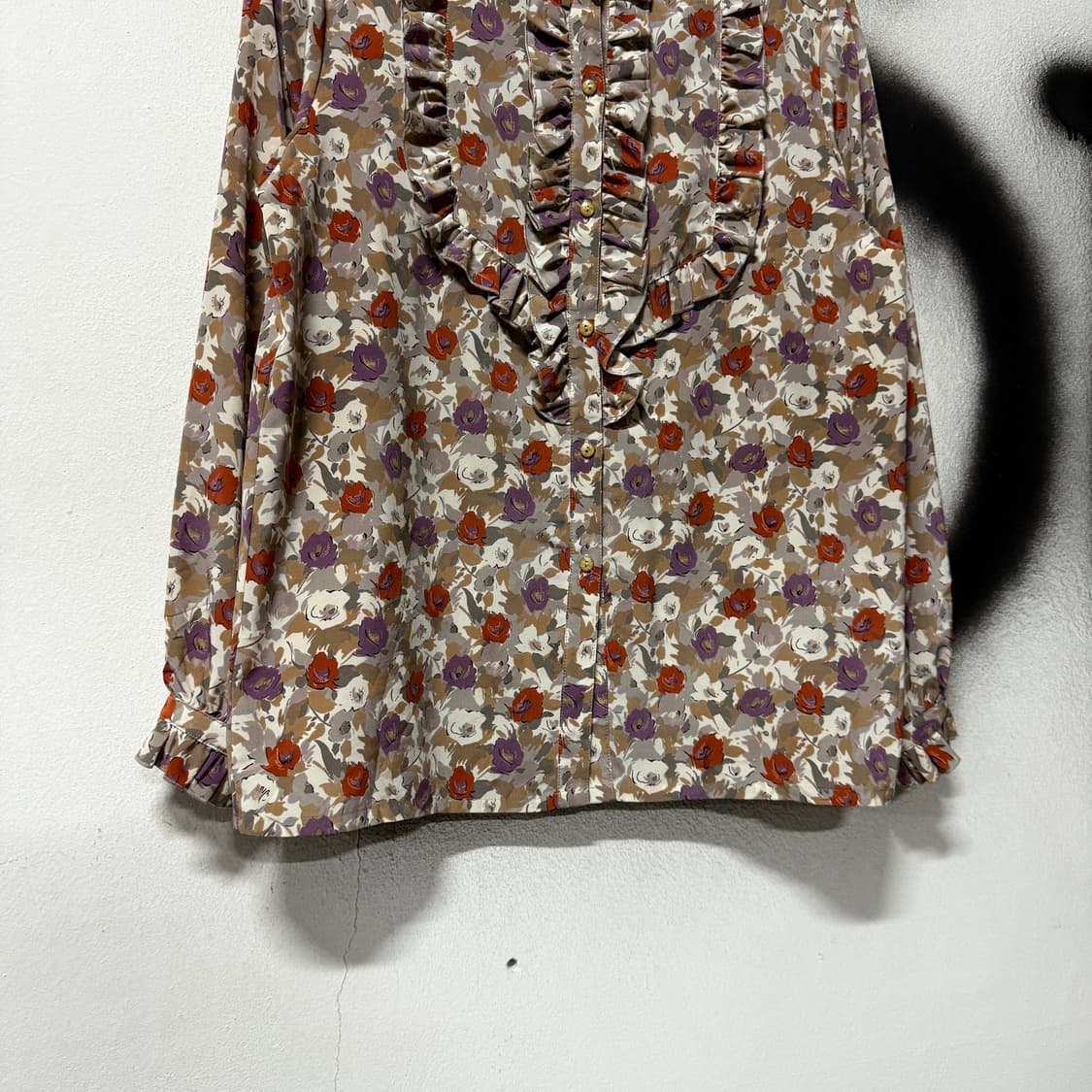 VTG 빈티지 플라워 자카드 풀패턴 셔링 긴팔 블라우스 상품이미지4