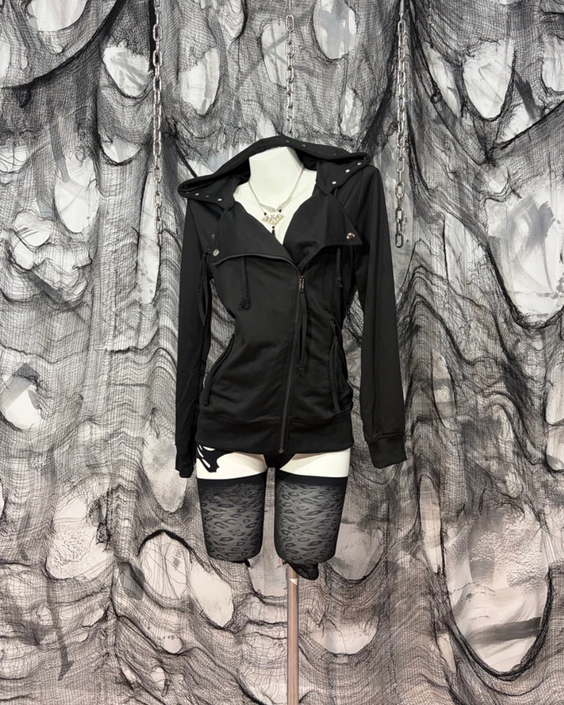 Gothic high neck skull cubic hoodie zip  상품이미지4