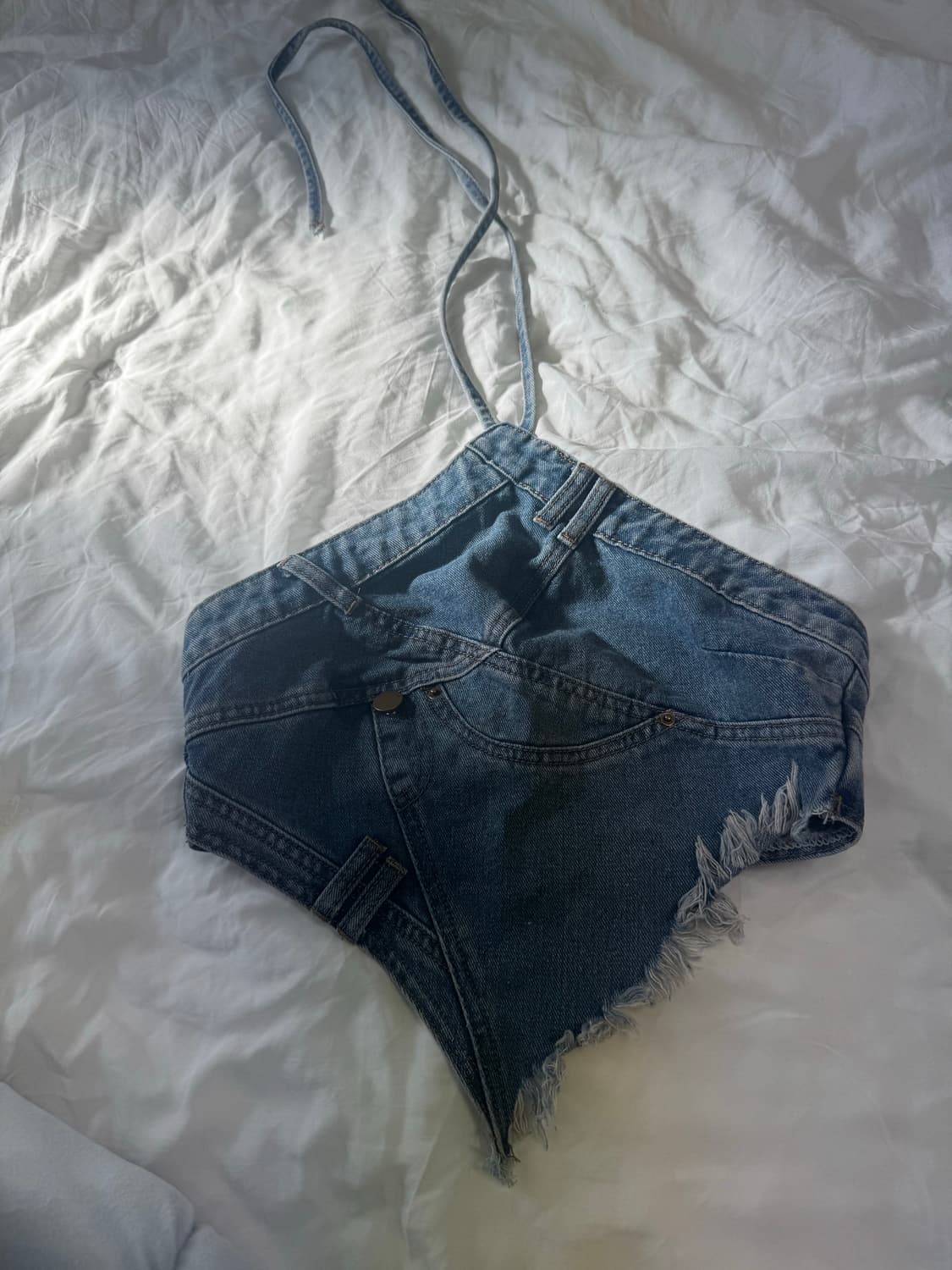 💙CIDER 데님 프린지 지퍼 업 홀터 크롭 탑💙 상품이미지3