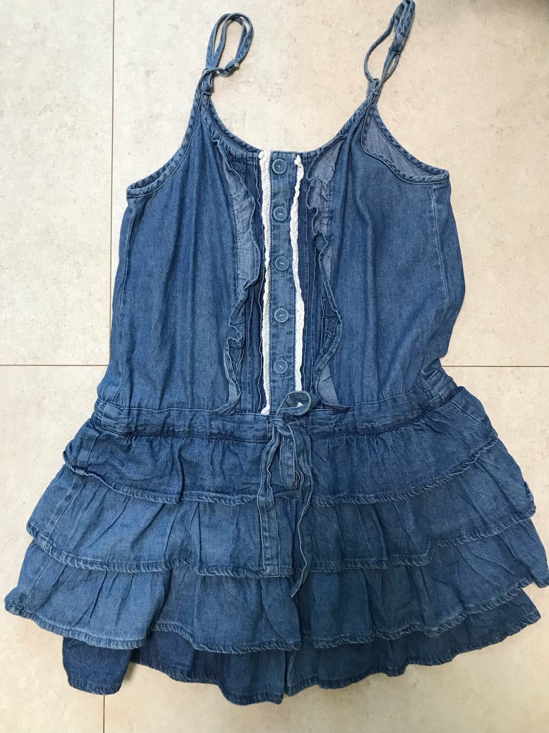 빈티지 모리걸 하구미 캉캉 데님 레이스 원피스 멜빵 상품이미지1