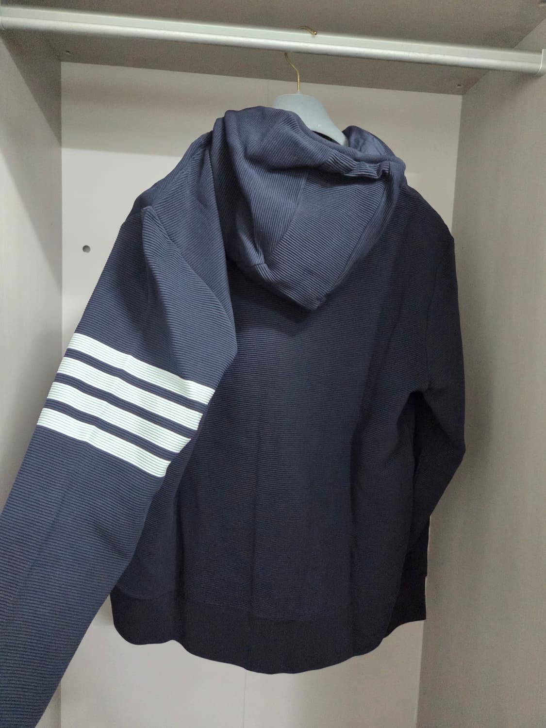 톰브라운 코튼 오토만 립 사선 후드 집업 네이비 5사이즈 상품이미지2