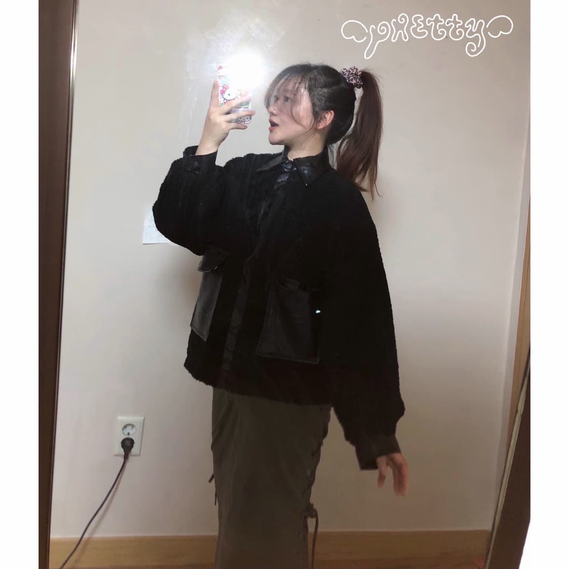 블랙 레더 뽀글이 상품이미지4