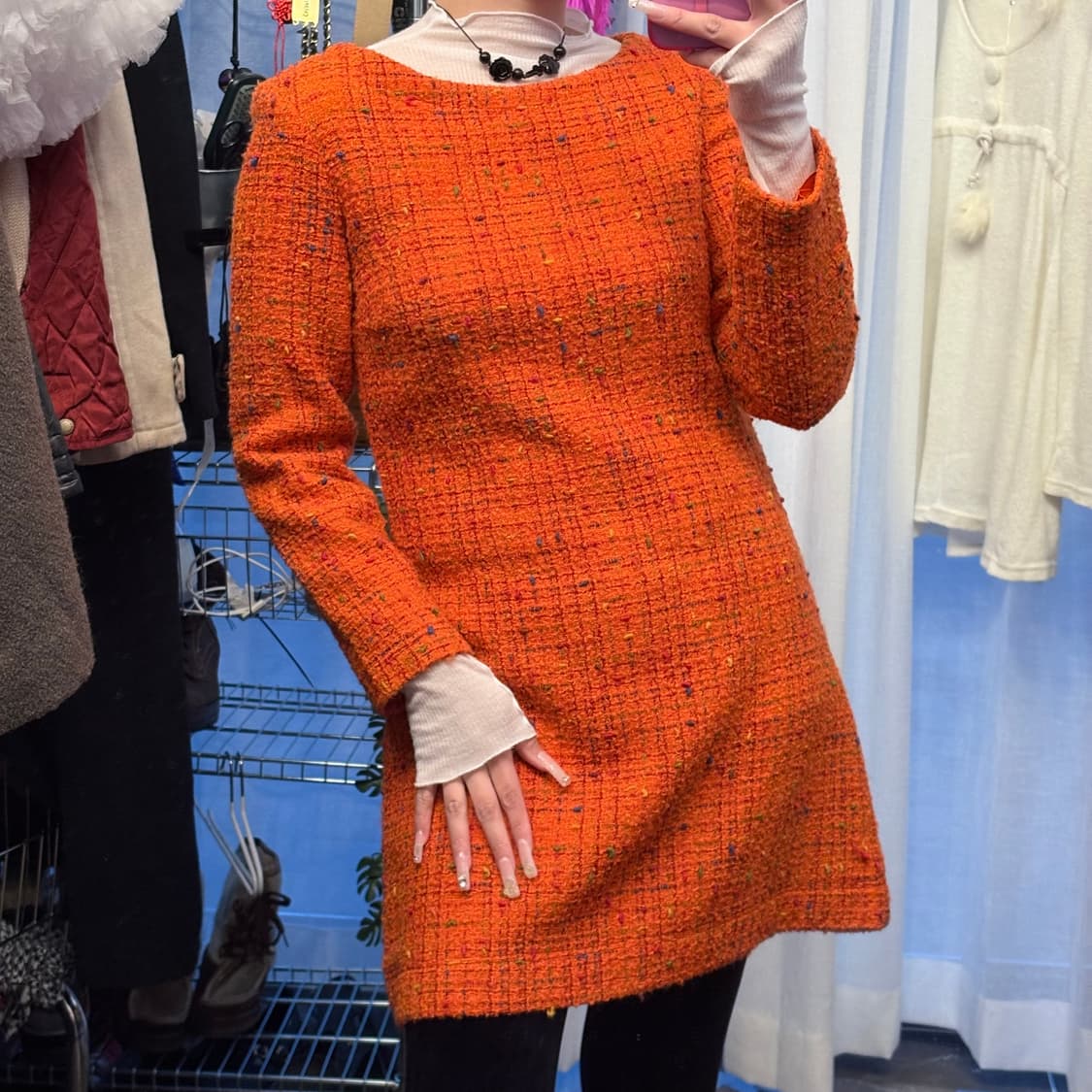 베르사체 진스 꾸튀르 오렌지 트위드 드레스 상품이미지3