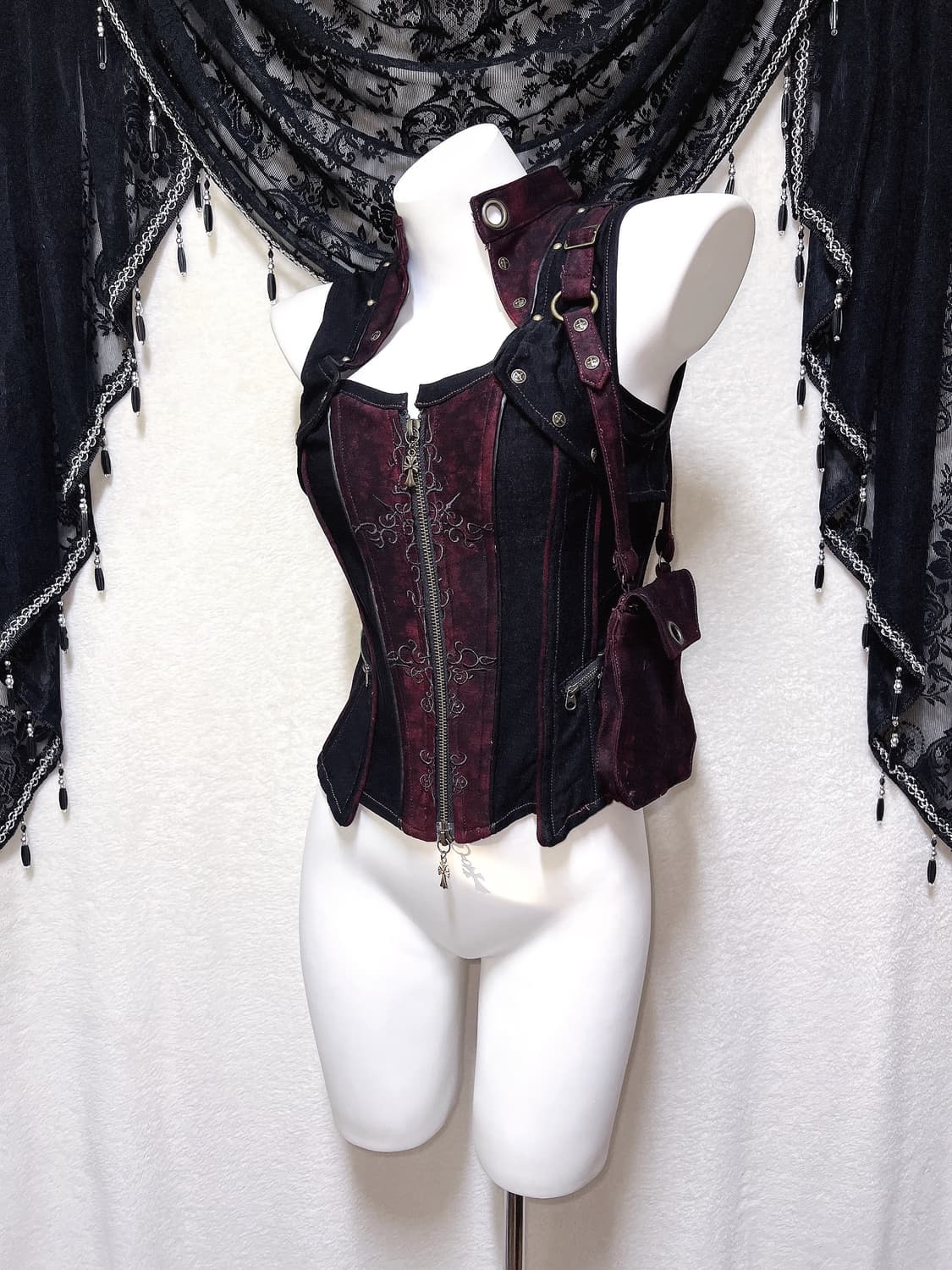 오즈온 크로스 아일렛 레이스업 코르셋뷔스티에 고스펑크 고딕 오리엔탈 핀터 상품이미지7