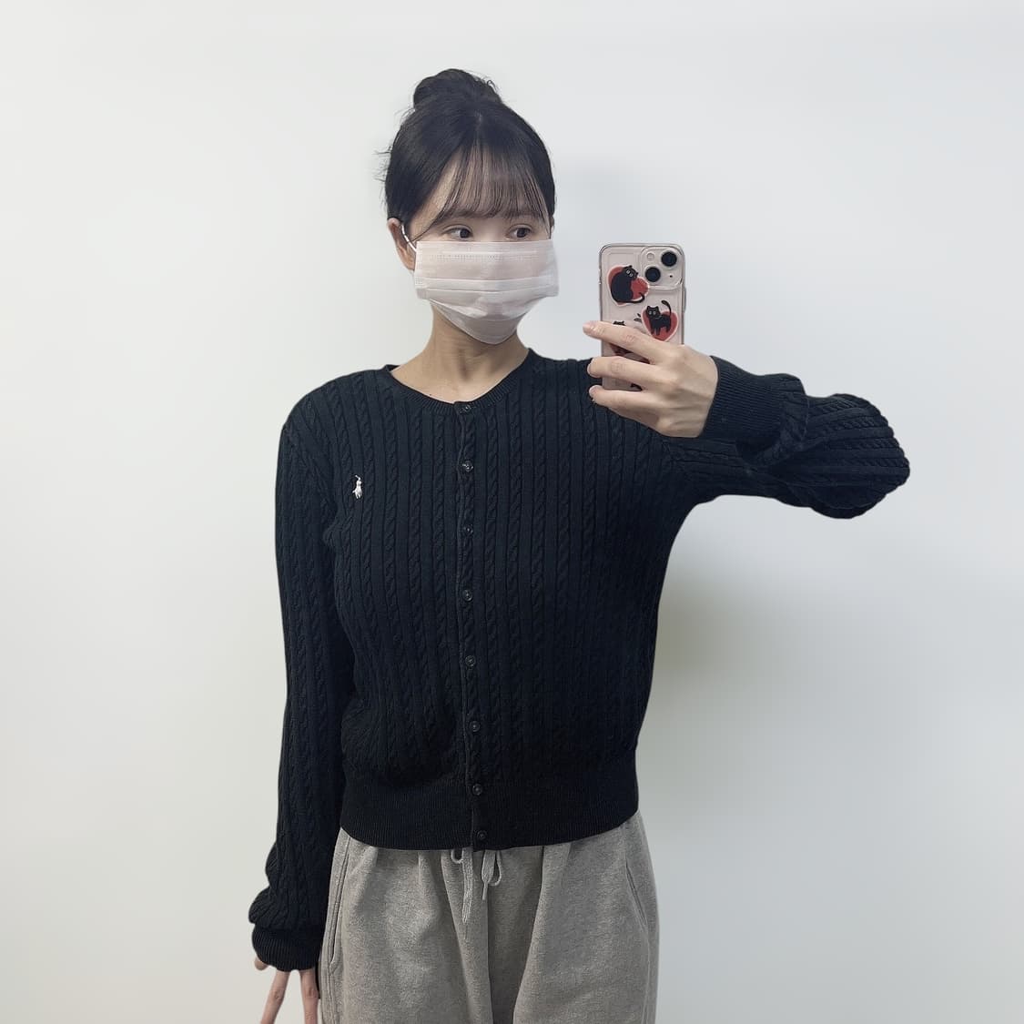 폴로 랄프로렌 포니 로고 케이블 라운드 가디건 블랙 상품이미지1