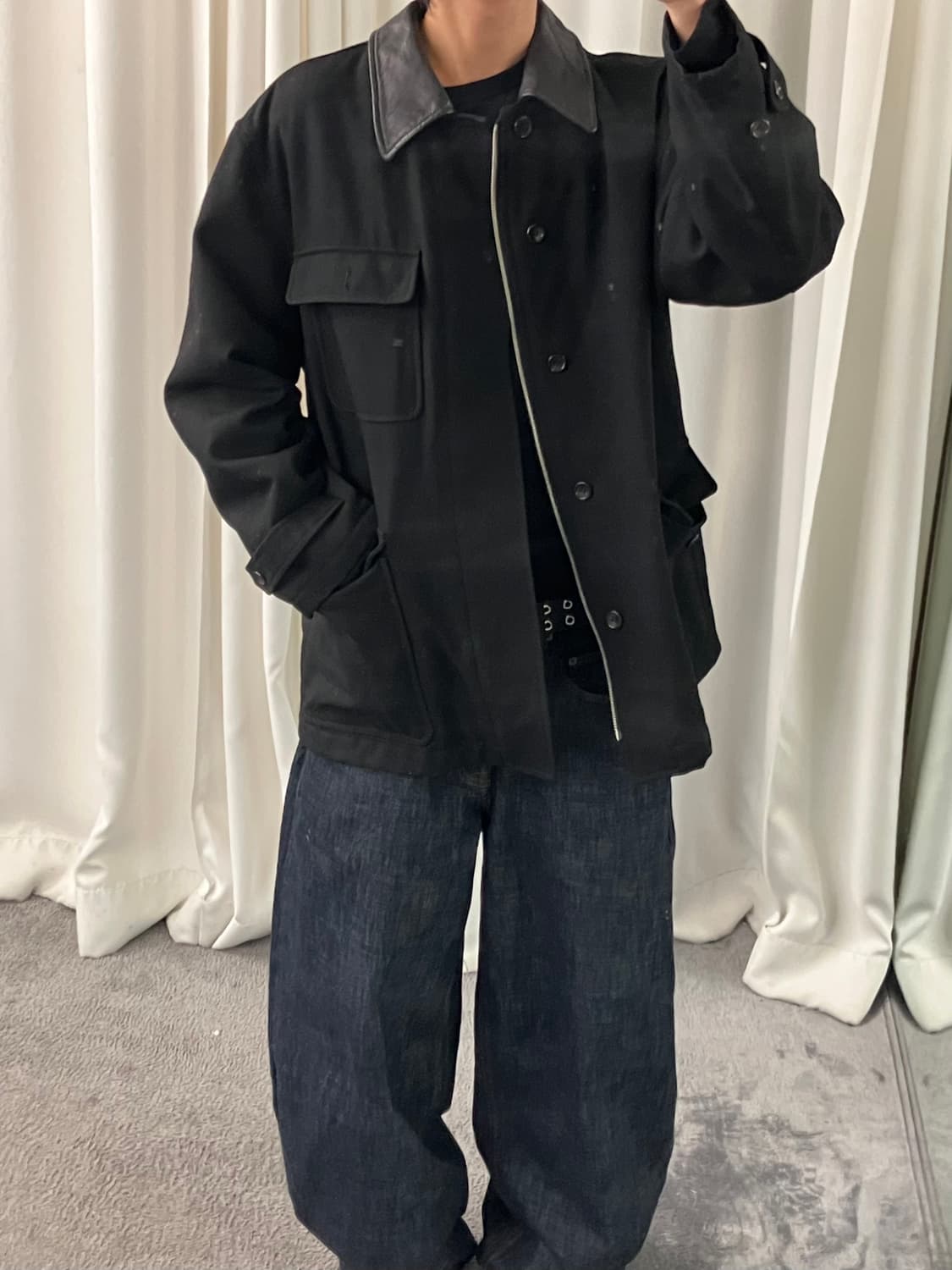 91's 꼼데가르송 블랙 레더 카라 헌팅 자켓 M 상품이미지8