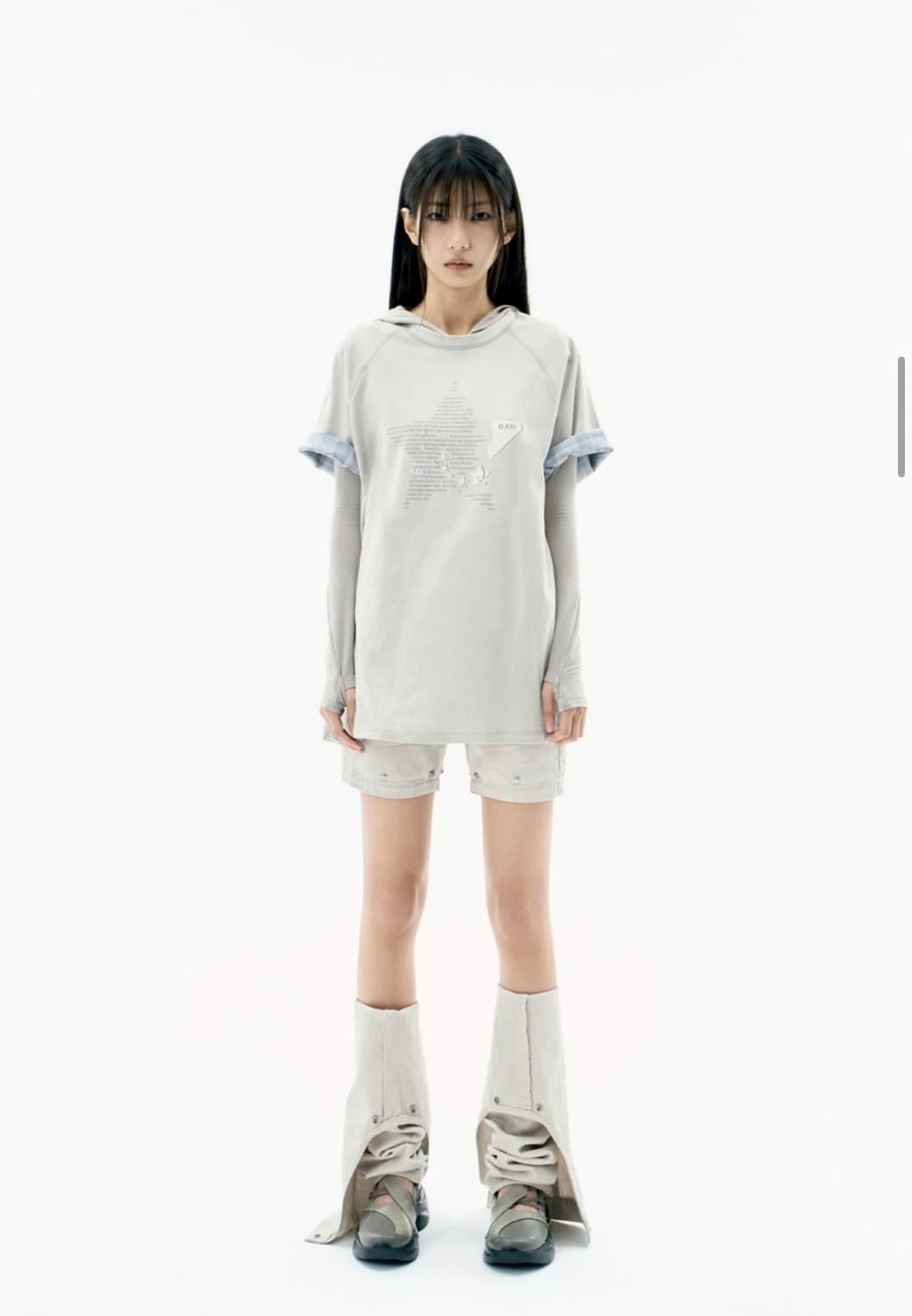 오호스 더블 슬리브 레글런 티셔츠 카키 상품이미지2