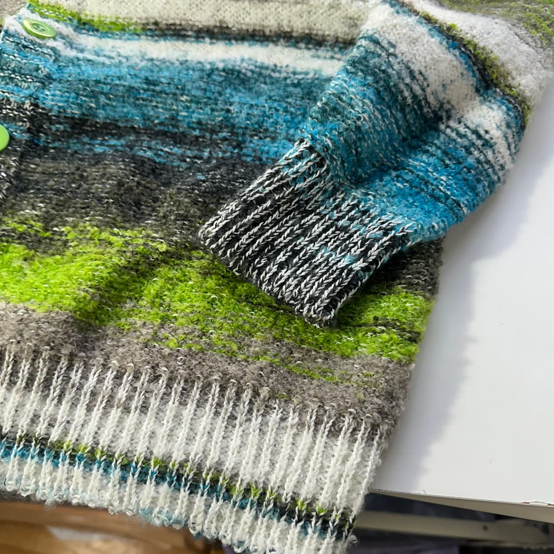 XL 빈티지 나염컬러 루즈오버핏 부클니트 U넥가디건 상품이미지3