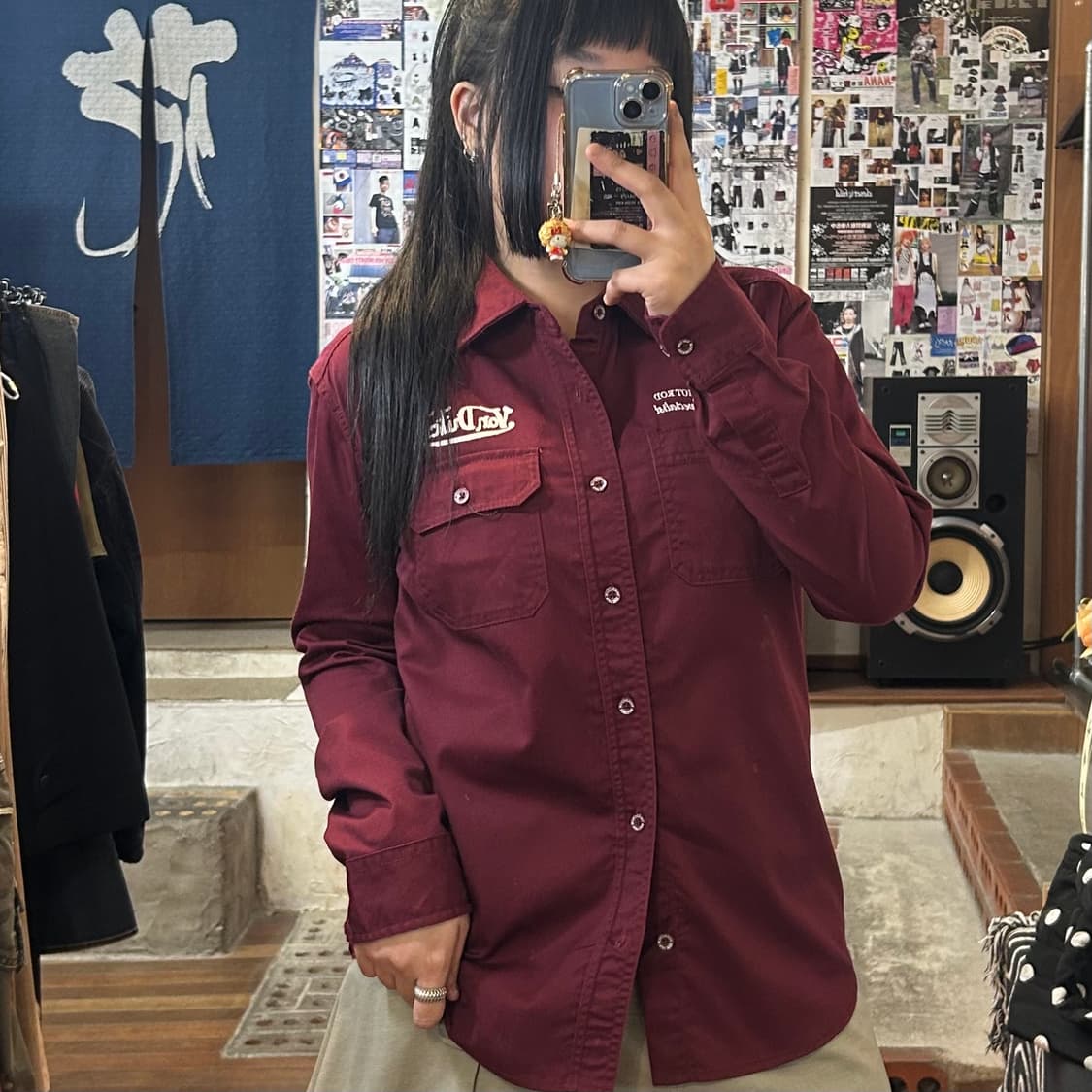 JPN 본더치 자수 레터링 버건디 셔츠 상품이미지1