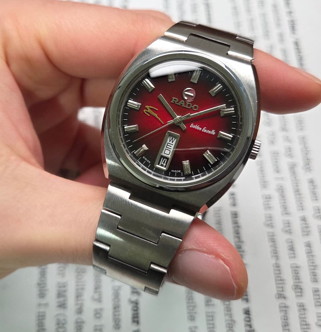 빈티지 라도 골든가젤 투톤레드(붉은말의해) 데이데이트 오토매틱 브레이슬릿 상품이미지4