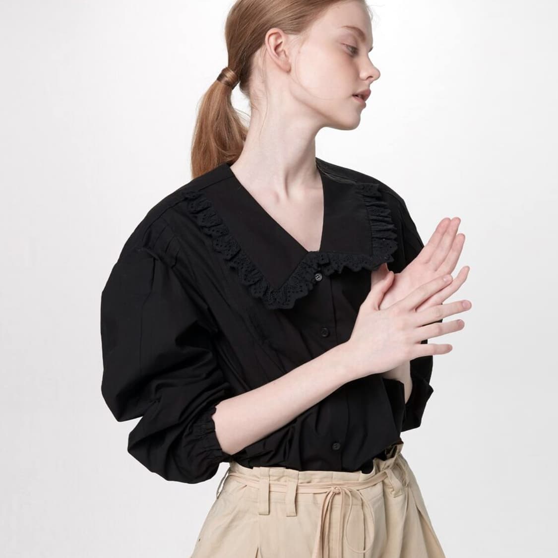 비뮤즈맨션(BEMUSE MANSION) 러플카라 블라우스 프리사이즈 상품이미지2