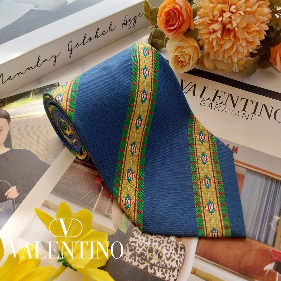 발렌티노 실크 블루 자카드 패턴 넥타이 9.6cm A+등급 K2581
 상품이미지2