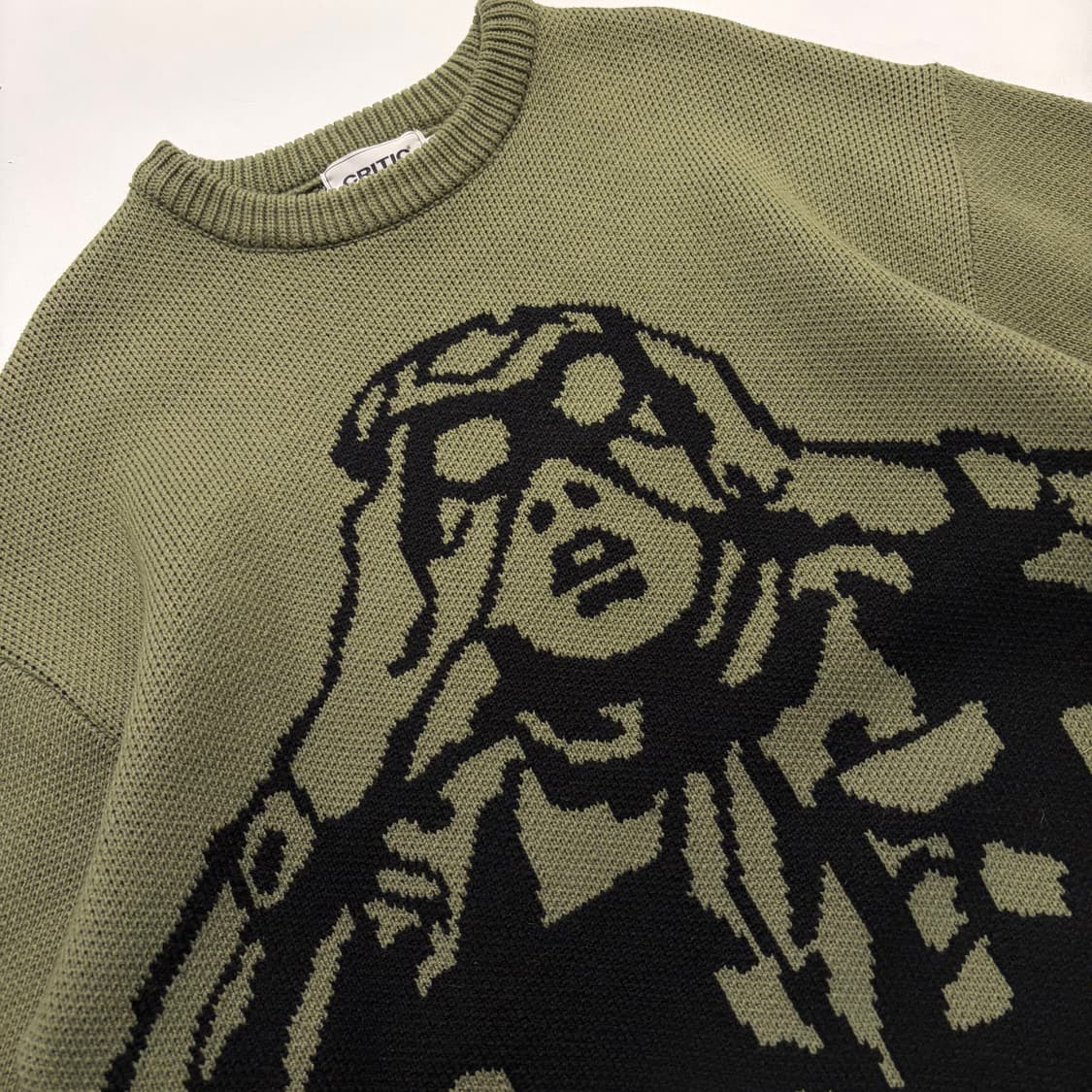 [M] 크리틱 스카웃보이 그래픽 니트 올리브 D177 상품이미지3