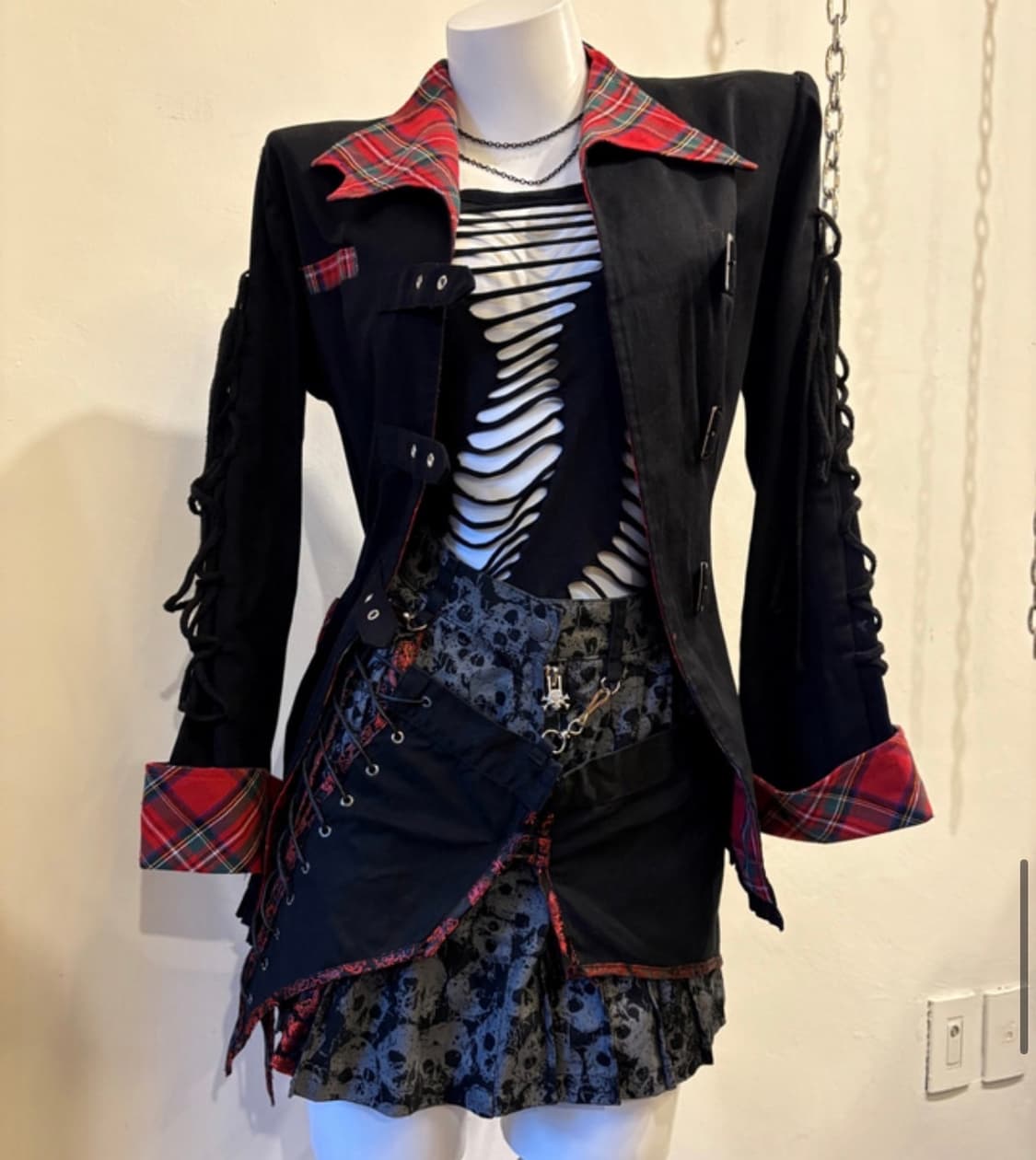 바디라인 체크 언밸런스 재킷 펑크 타탄체크 상품이미지1