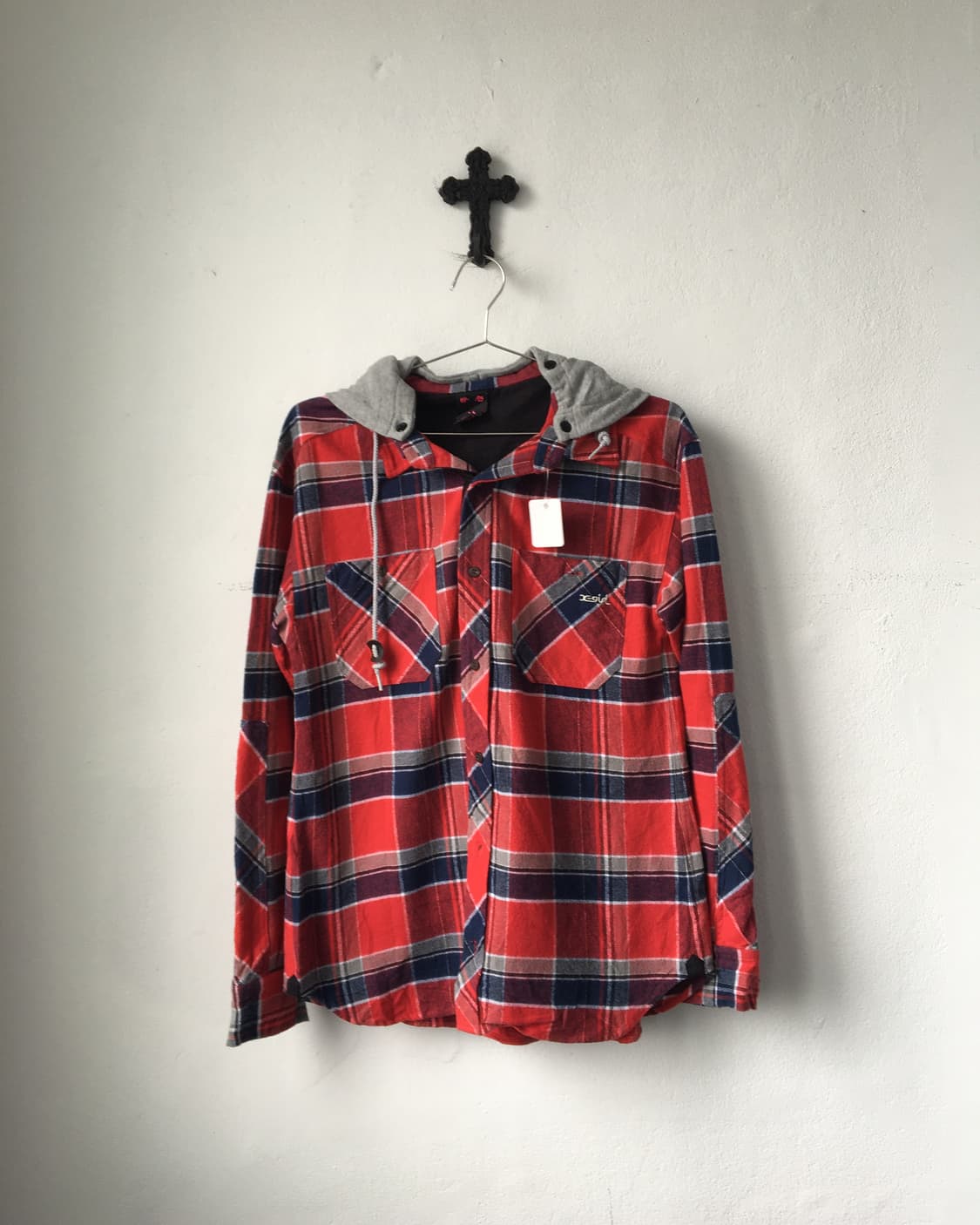 Hood layered check pattern shirt 상품이미지1
