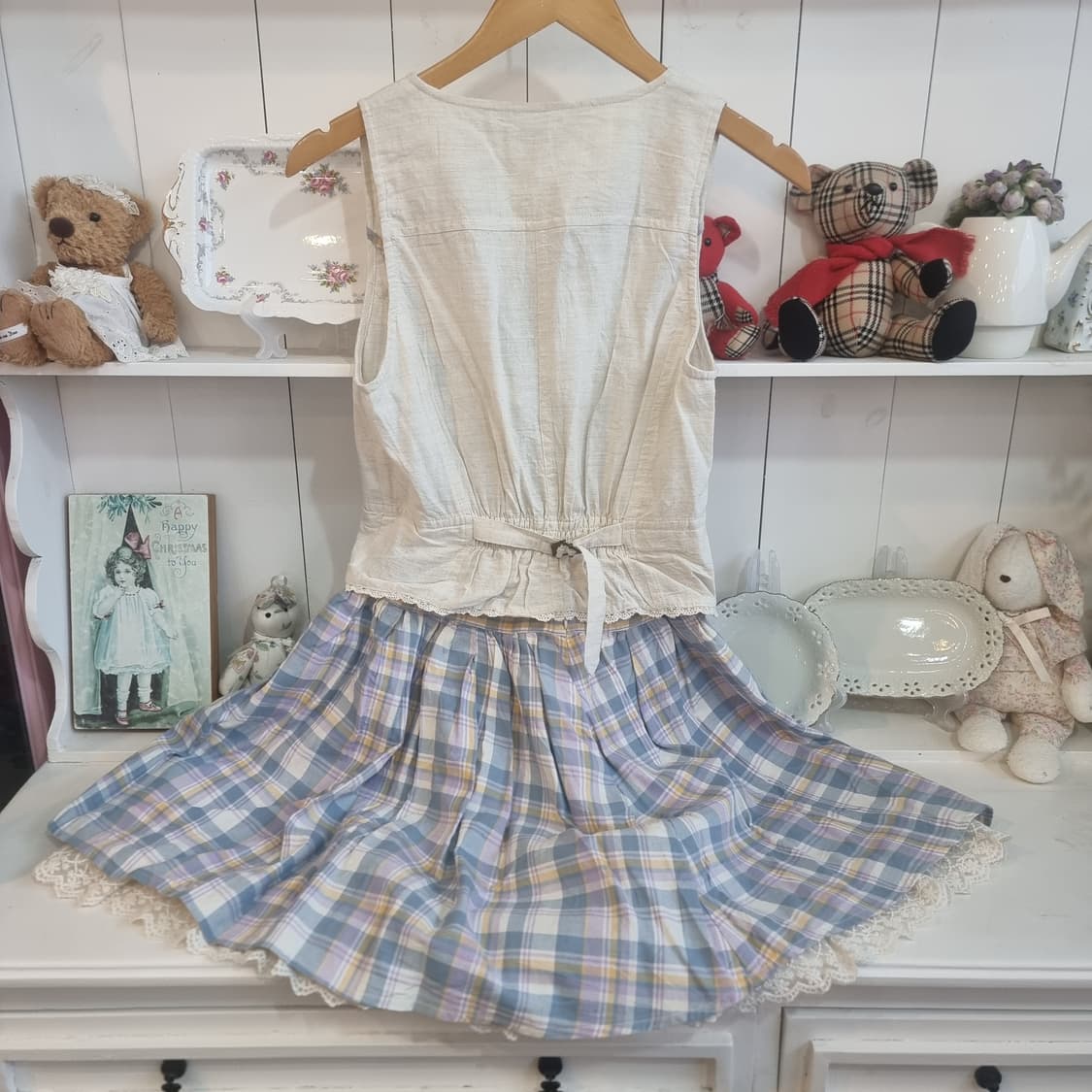 린넨 베스트 체크 스커트 세트 상품이미지6