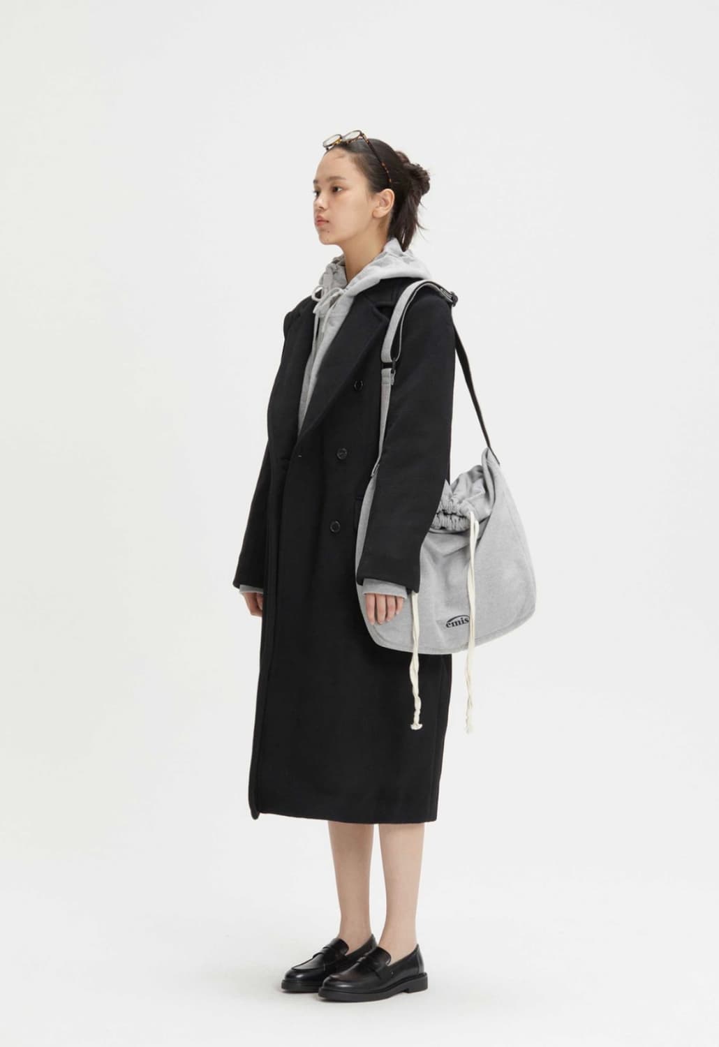 EMIS 이미스 저지 폴딩 드로우 스트링 크로스백 가방 그레이 상품이미지5