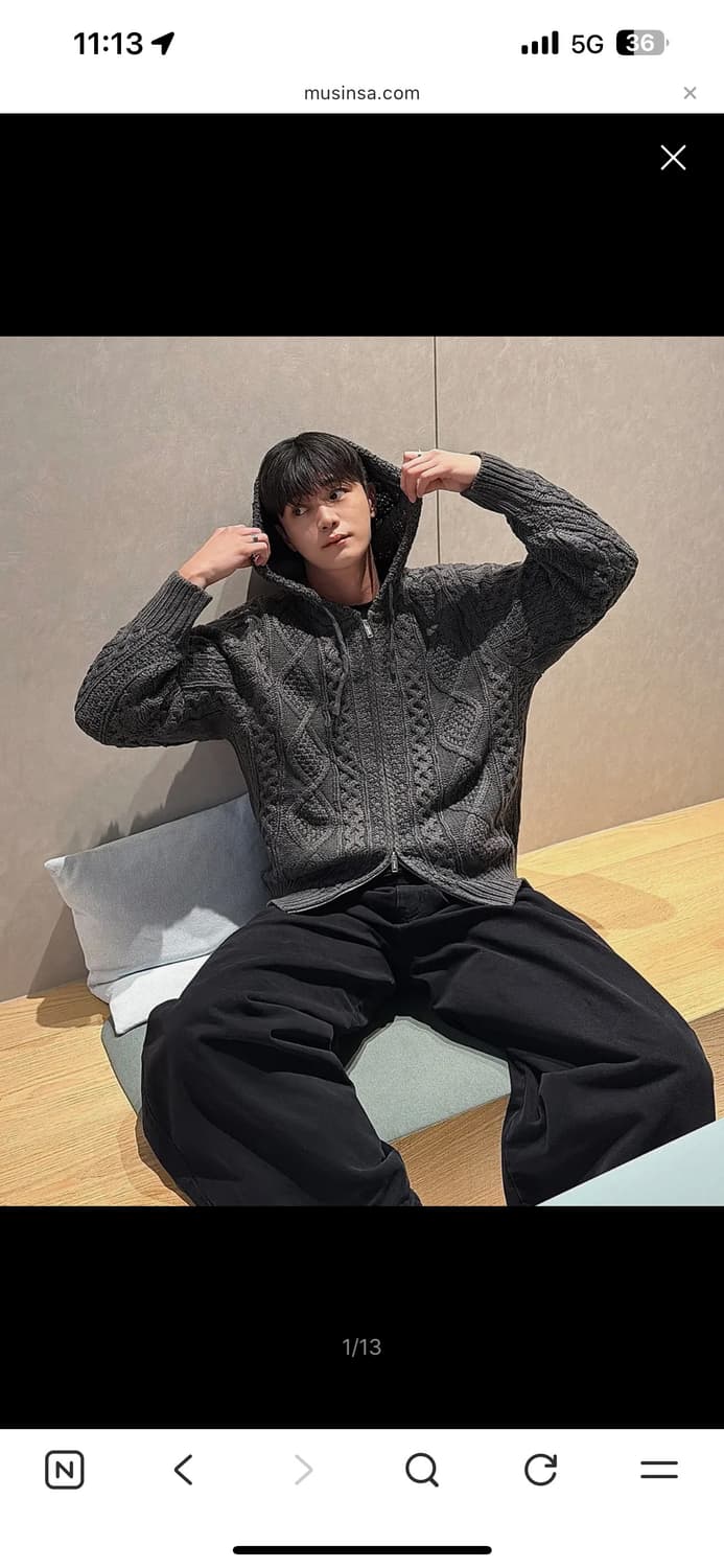 [M] 2WAY_아란 워셔블 오버핏 케이블 후드 집업 니트 상품이미지3